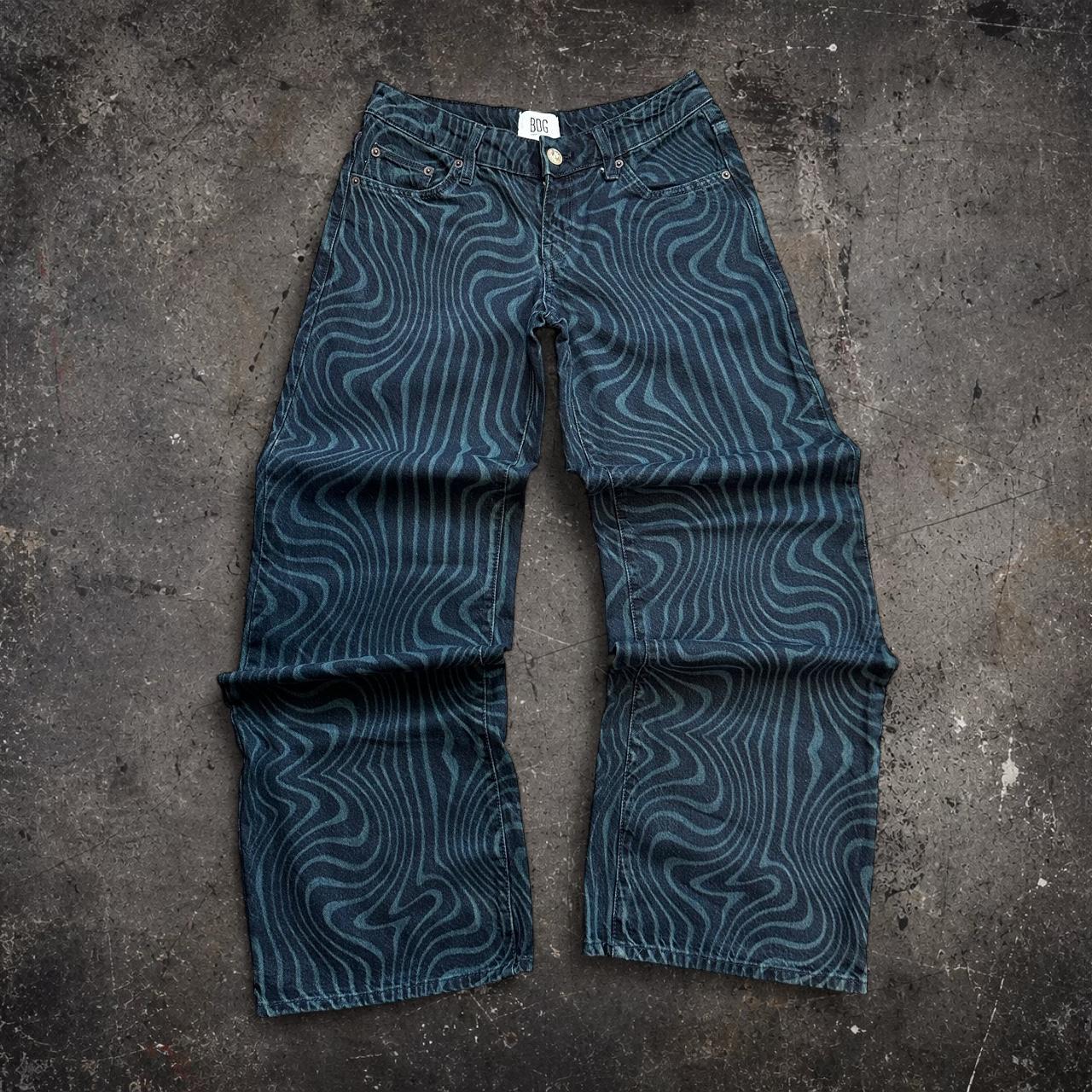 BDG Wide Leg Swirl Print Jeans W26 L32 Teal Black Y2K