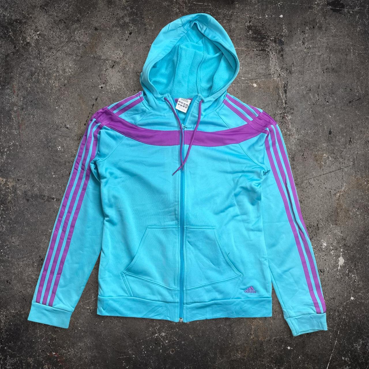 Adidas Zip Hoodie Turquoise Purple 3 Stripe Women's UK 8-10