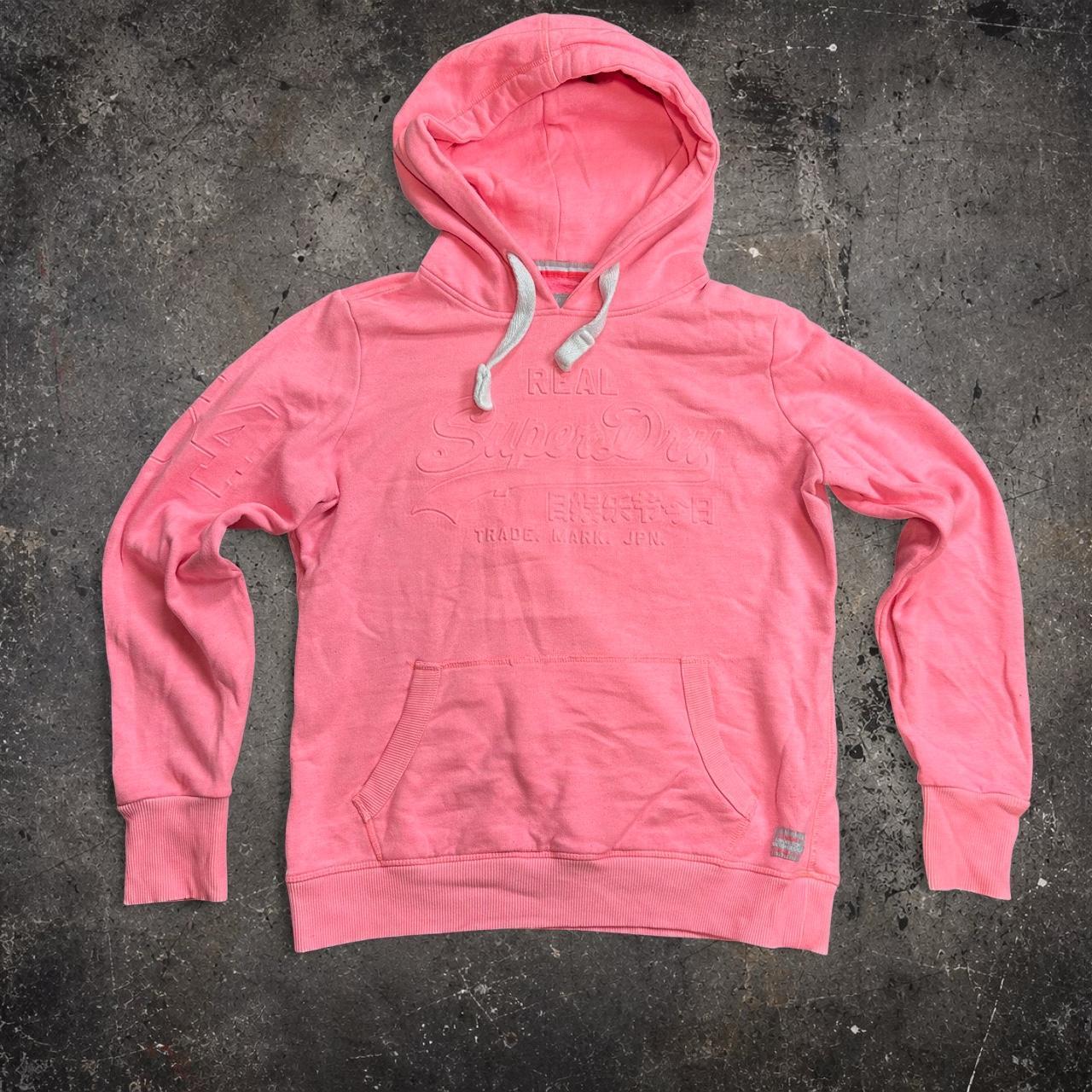 Superdry Embossed Logo Hoodie Coral Pink Womens XL