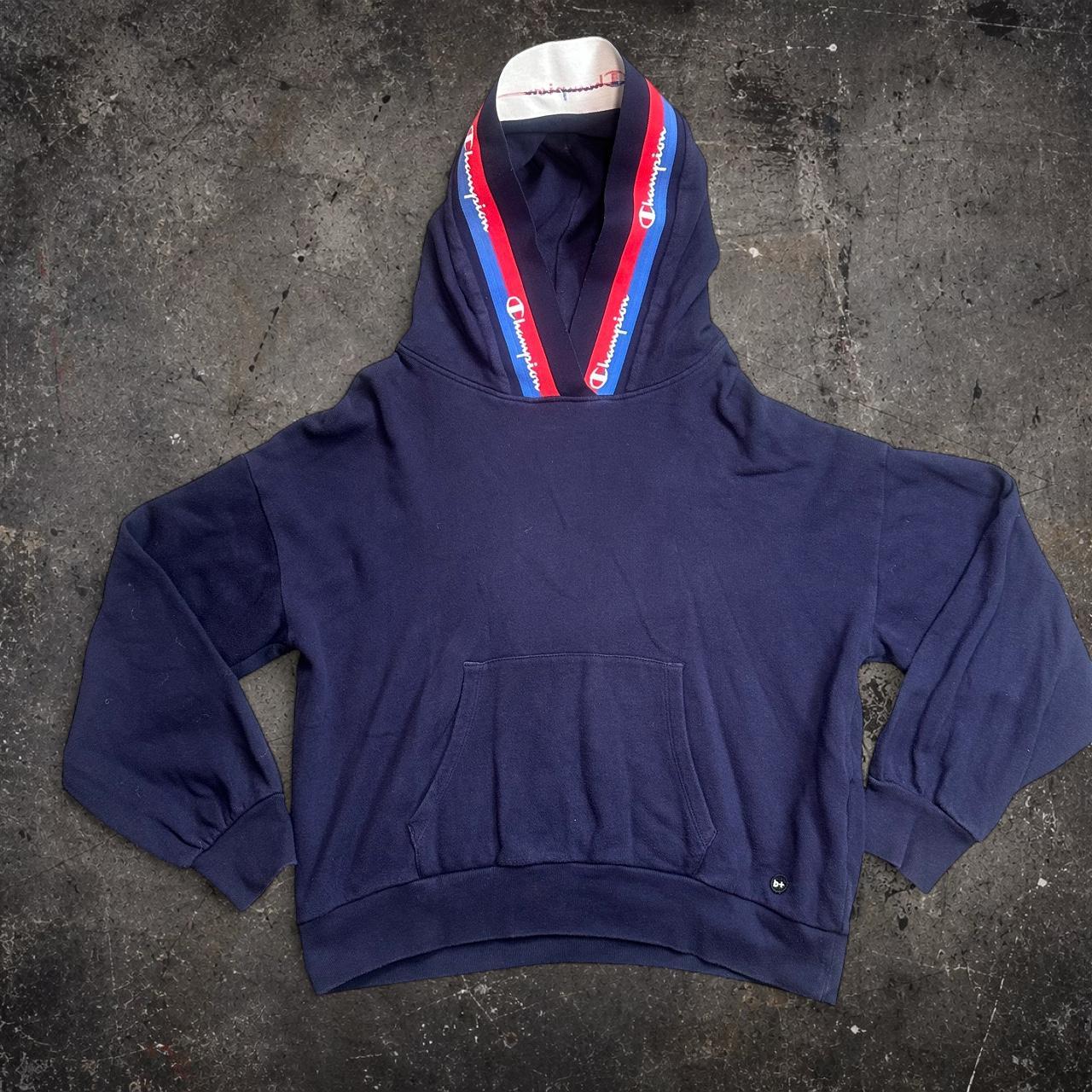 Champion Navy Cropped Hoodie Red Blue Tape Hood Women's XS