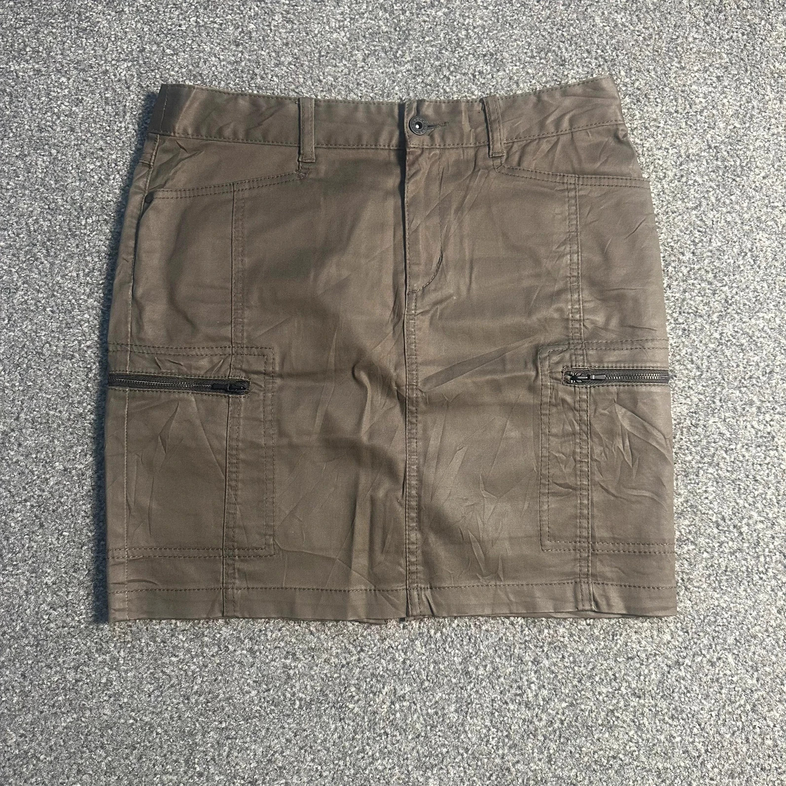 Khaki Cargo Mini Skirt Zip Pockets Y2K Utility Olive