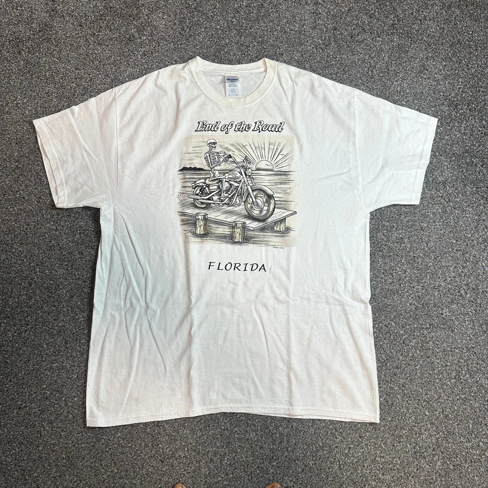 Vintage Florida Skeleton Biker Graphic Tee White L/XL Americana