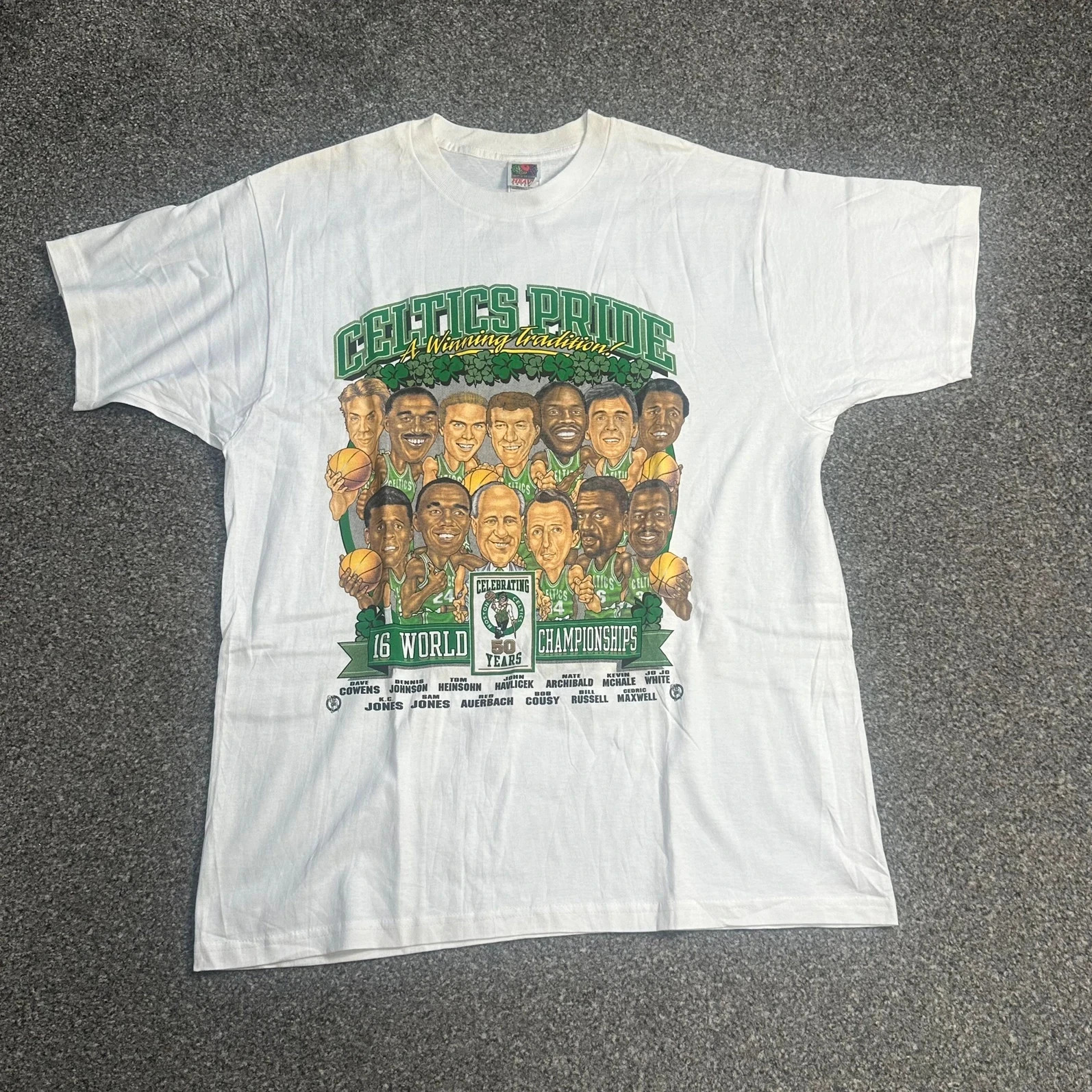 Vintage 90s Boston Celtics Caricature Graphic Tee White NBA