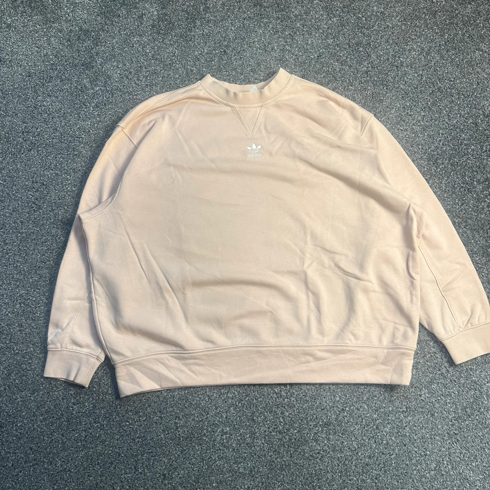 Adidas Originals Cream Crew Neck Sweatshirt Trefoil Logo Oversized