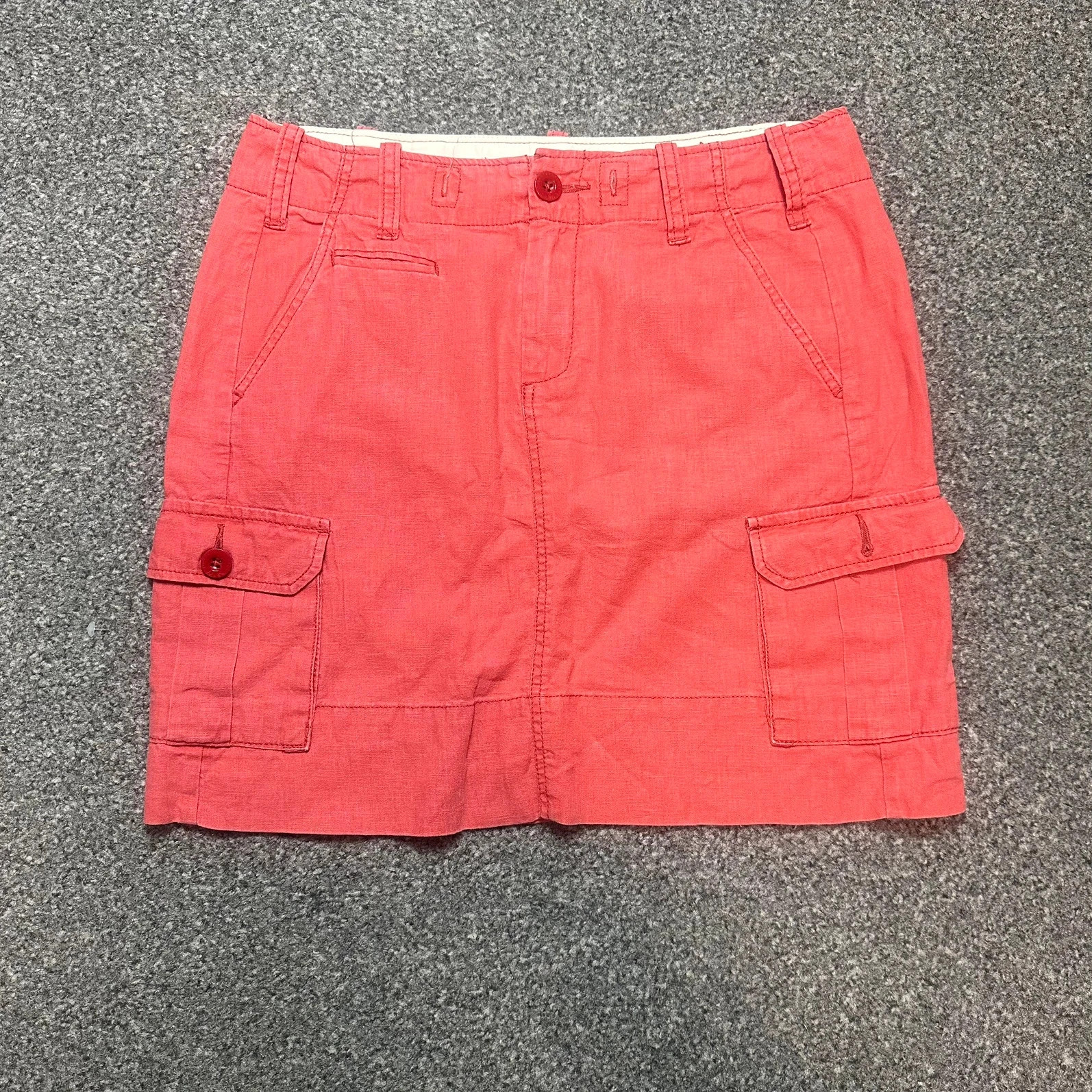 Coral Red Cargo Mini Skirt Button Pockets Y2K Summer