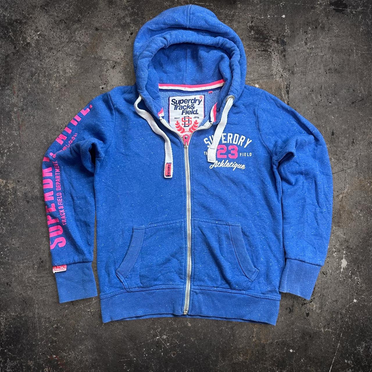 Superdry Track & Field zip hoodie blue pink graphic size L