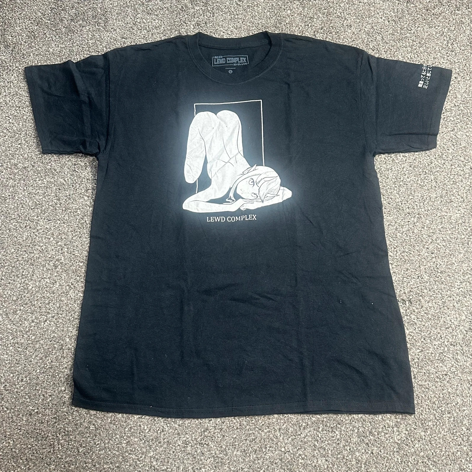 Lewd Complex Black Anime Graphic Tee | Size S | Japanese Text