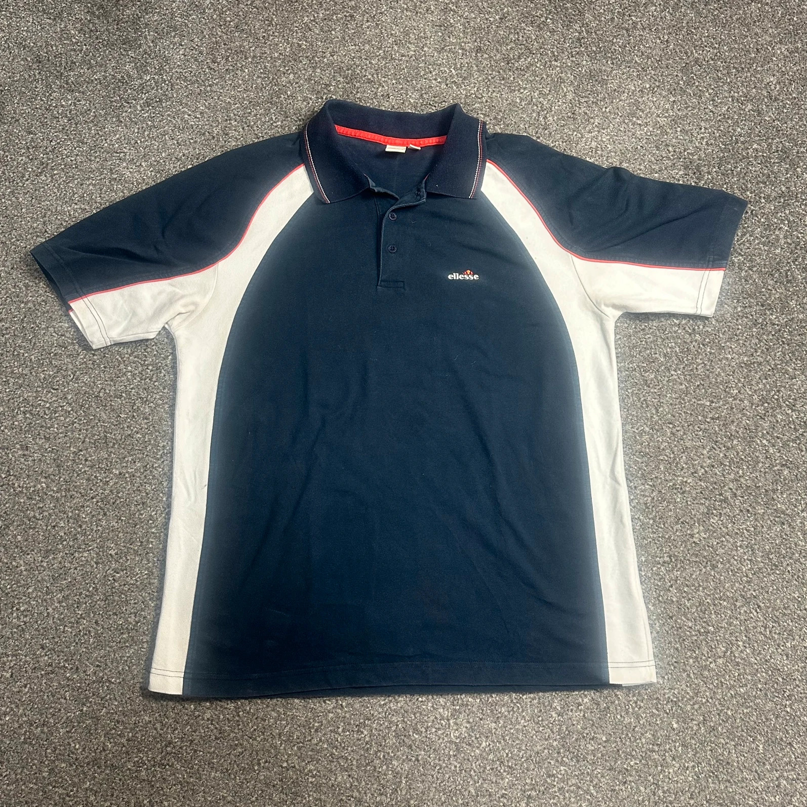 Ellesse Colour Block Polo Shirt Navy White Red Retro Sport