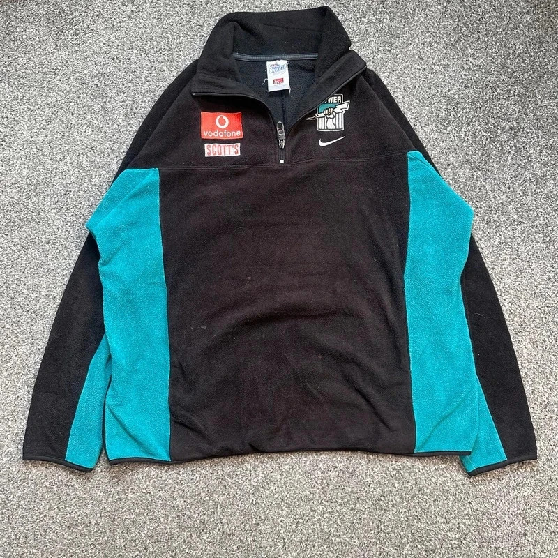 Vintage Nike Port Adelaide Power AFL Fleece Quarter Zip Black Teal