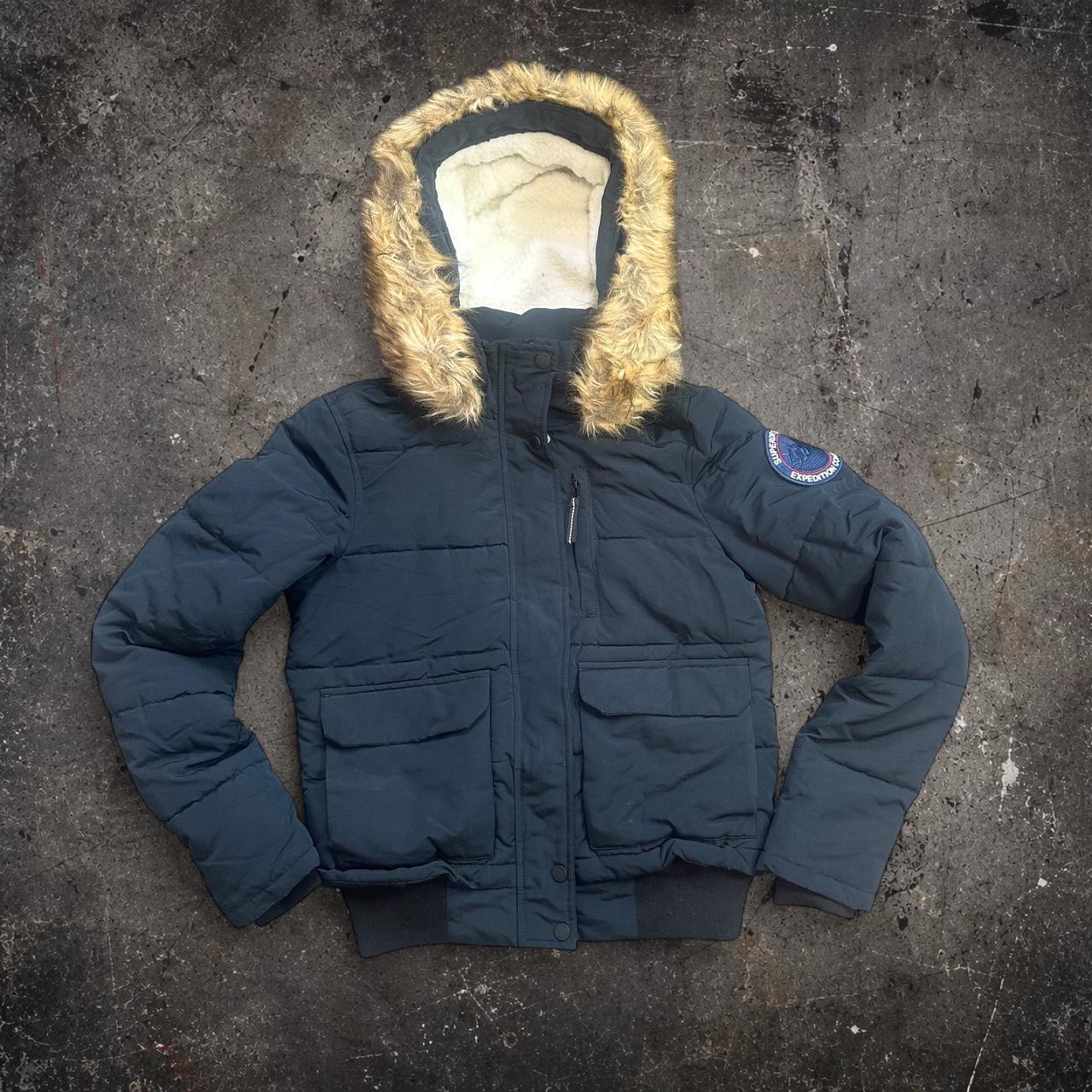 Superdry Everest Explorer Jacket Navy Fur Hood Women's UK 8