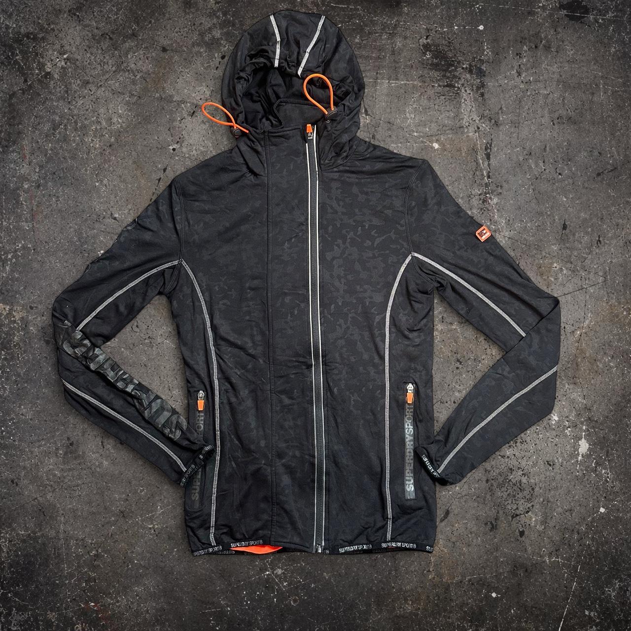 Superdry Sport Tech Hooded Jacket Black Orange Zip Mens M