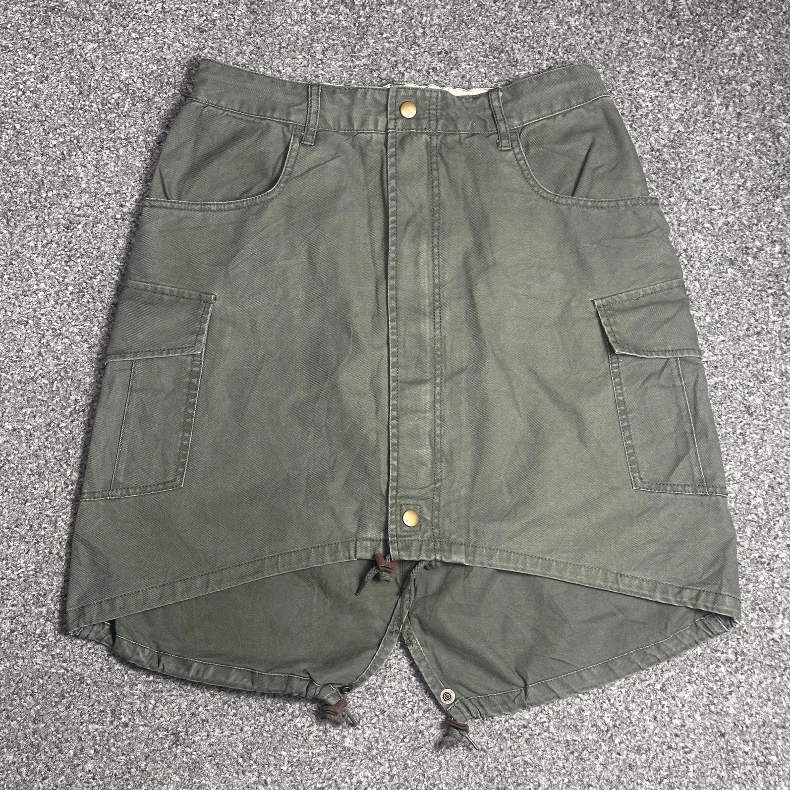 Olive Green Cargo Shorts Snap Button Drawstring Utility Y2K