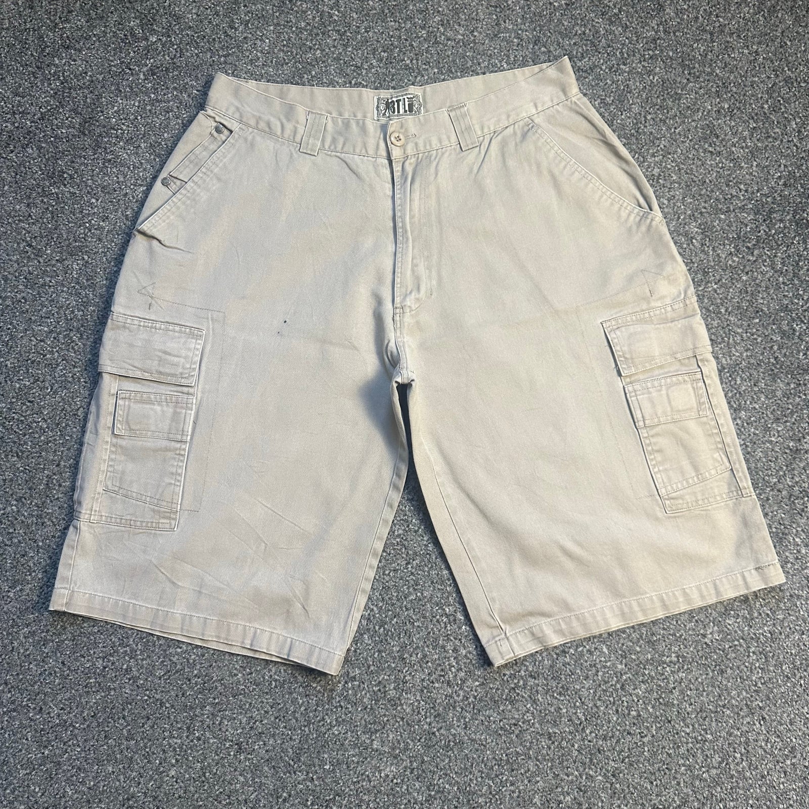 3LFE Y2K Baggy Cargo Shorts Stone Beige Japanese Streetwear Vintage