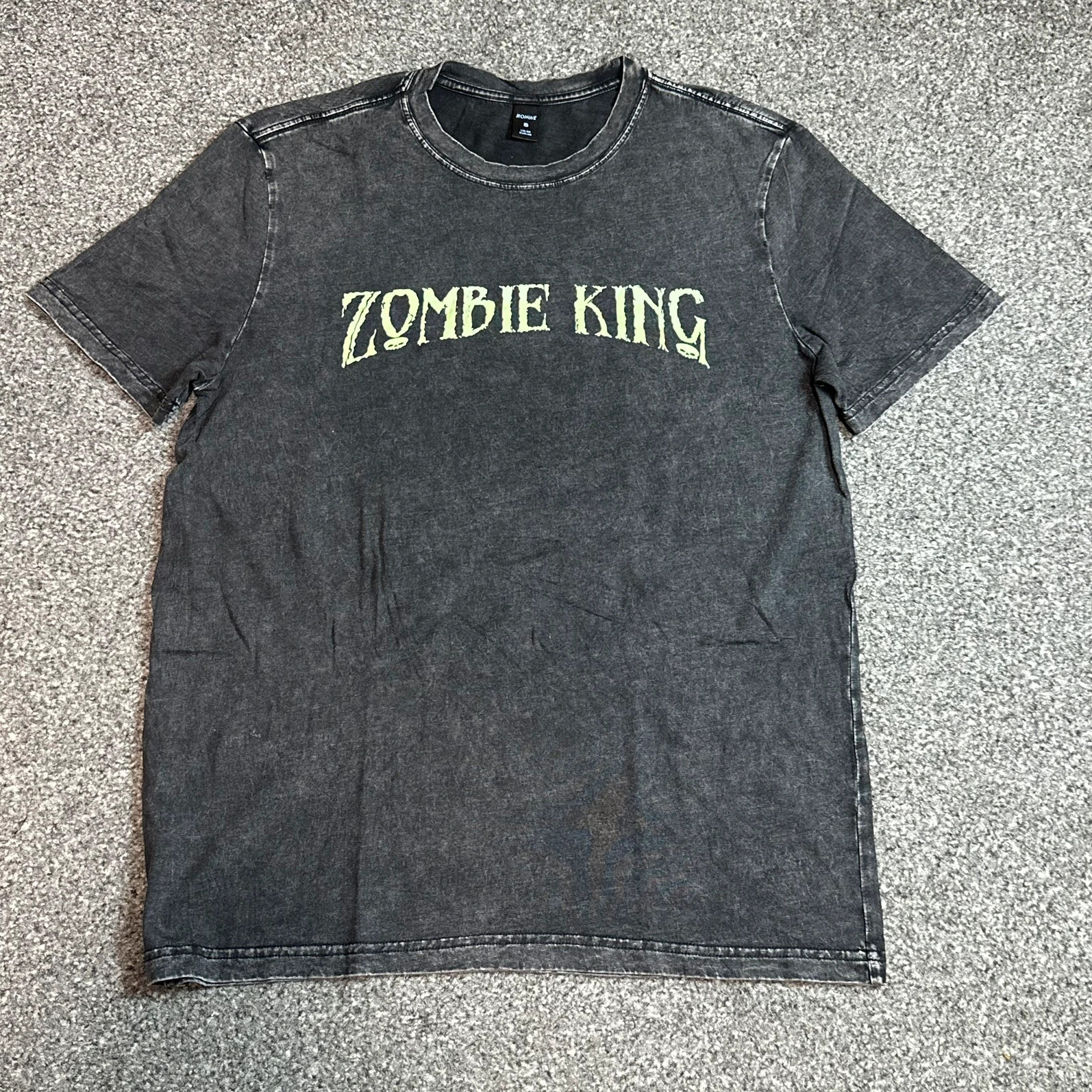 Zombie King Gothic Graphic Tee Acid Wash Charcoal Horror Print