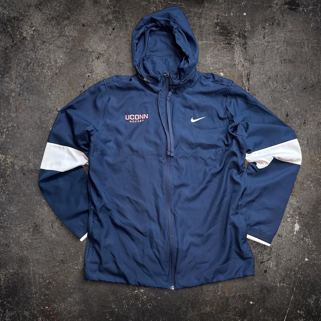 Nike UConn Hockey Windbreaker Jacket Navy Hooded Mens L