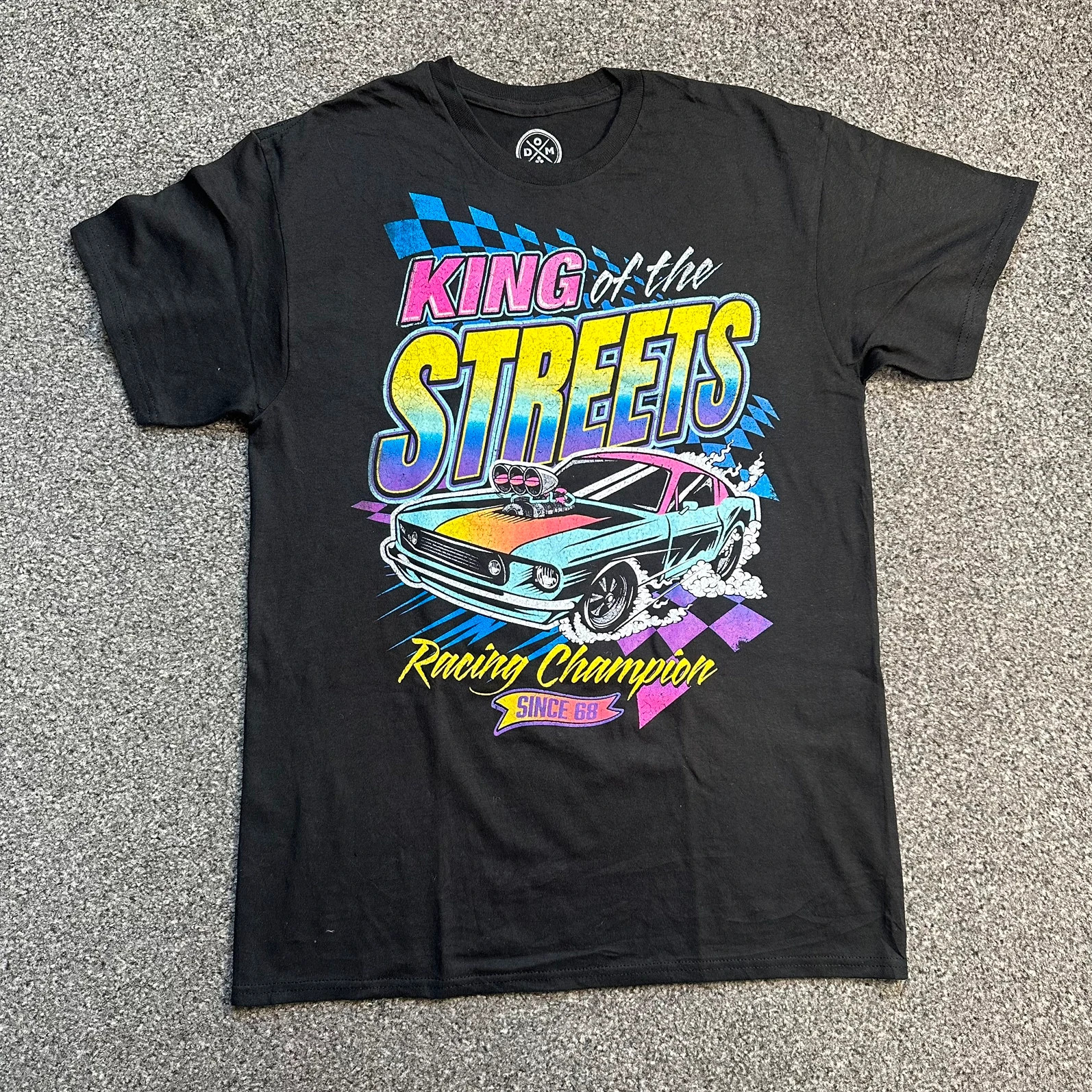 Black Retro Neon Racing Graphic T-Shirt Muscle Car Streetwear