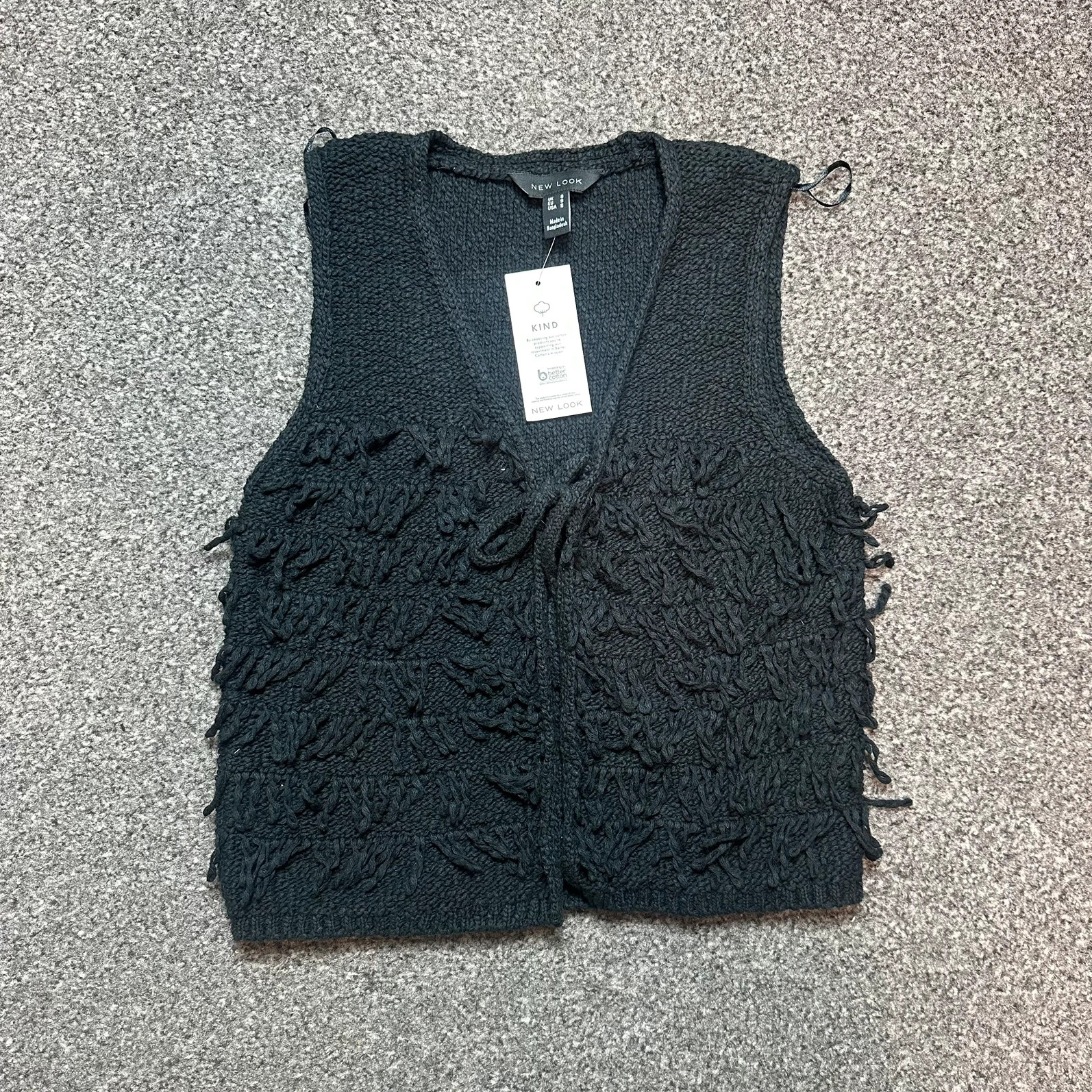 New Look Black Distressed Fringe Knit Crop Top BNWT