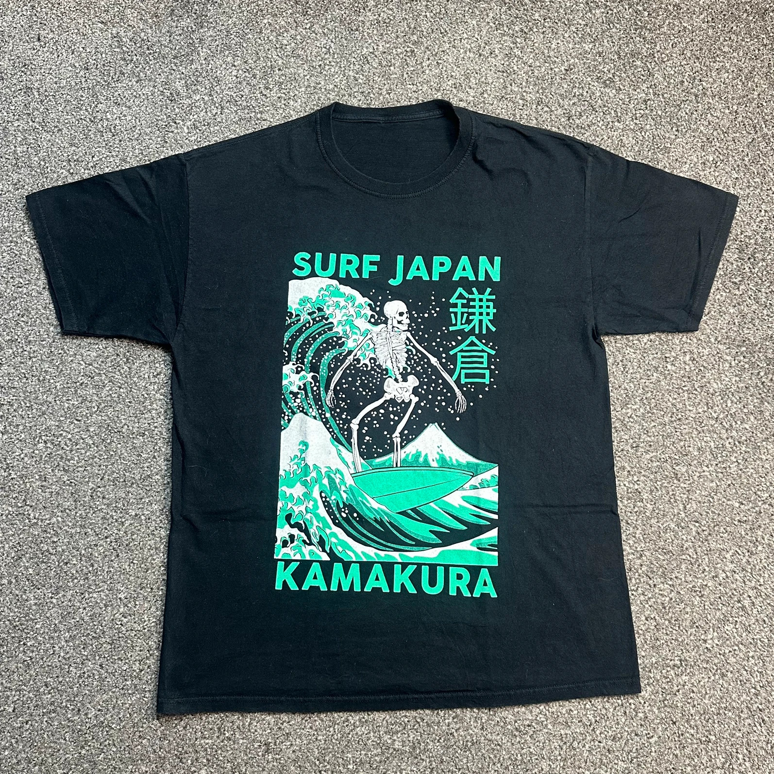 Black Surf Japan Kamakura Skeleton Wave Graphic T-Shirt