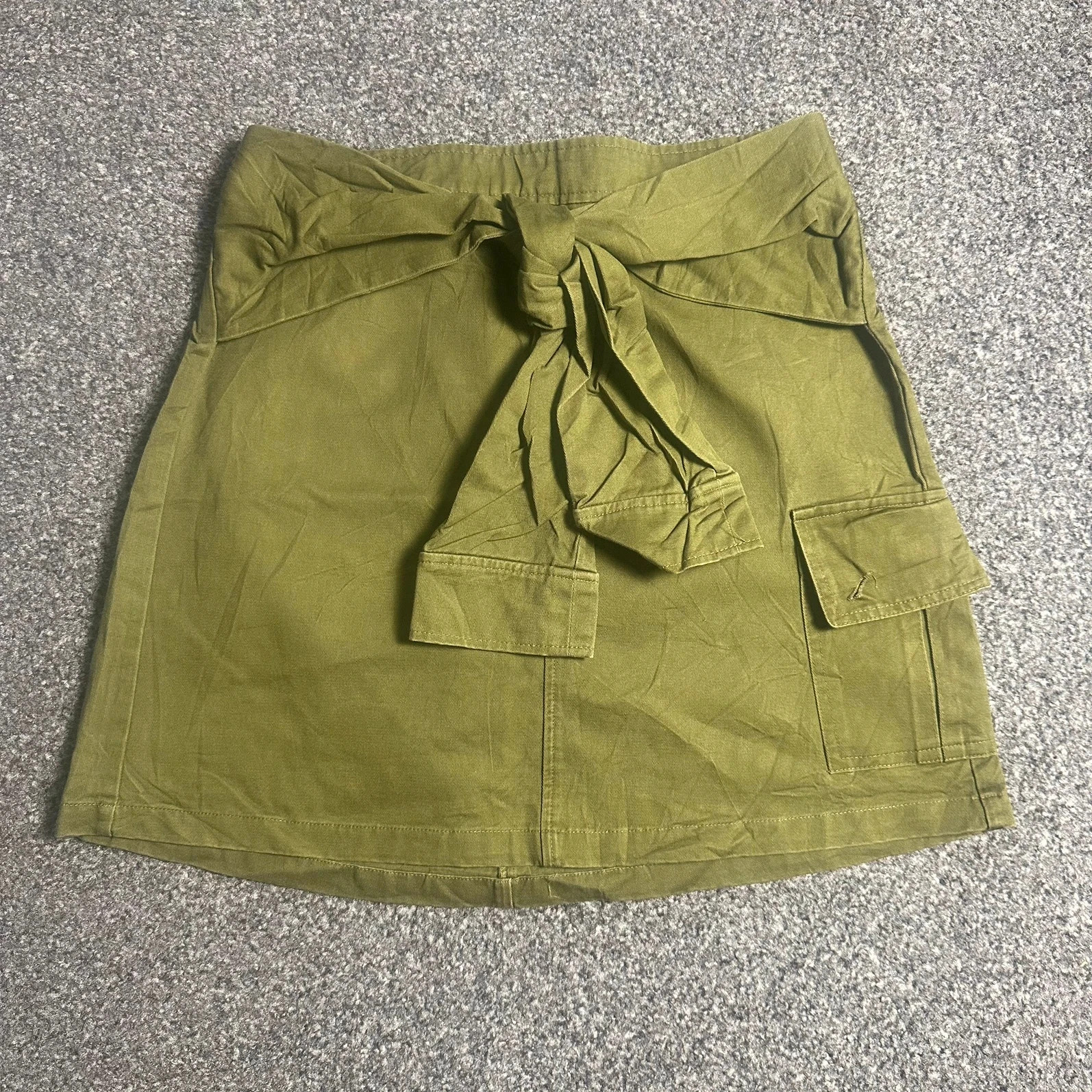 Olive Green Cargo Mini Skirt Tie Waist Utility Y2K