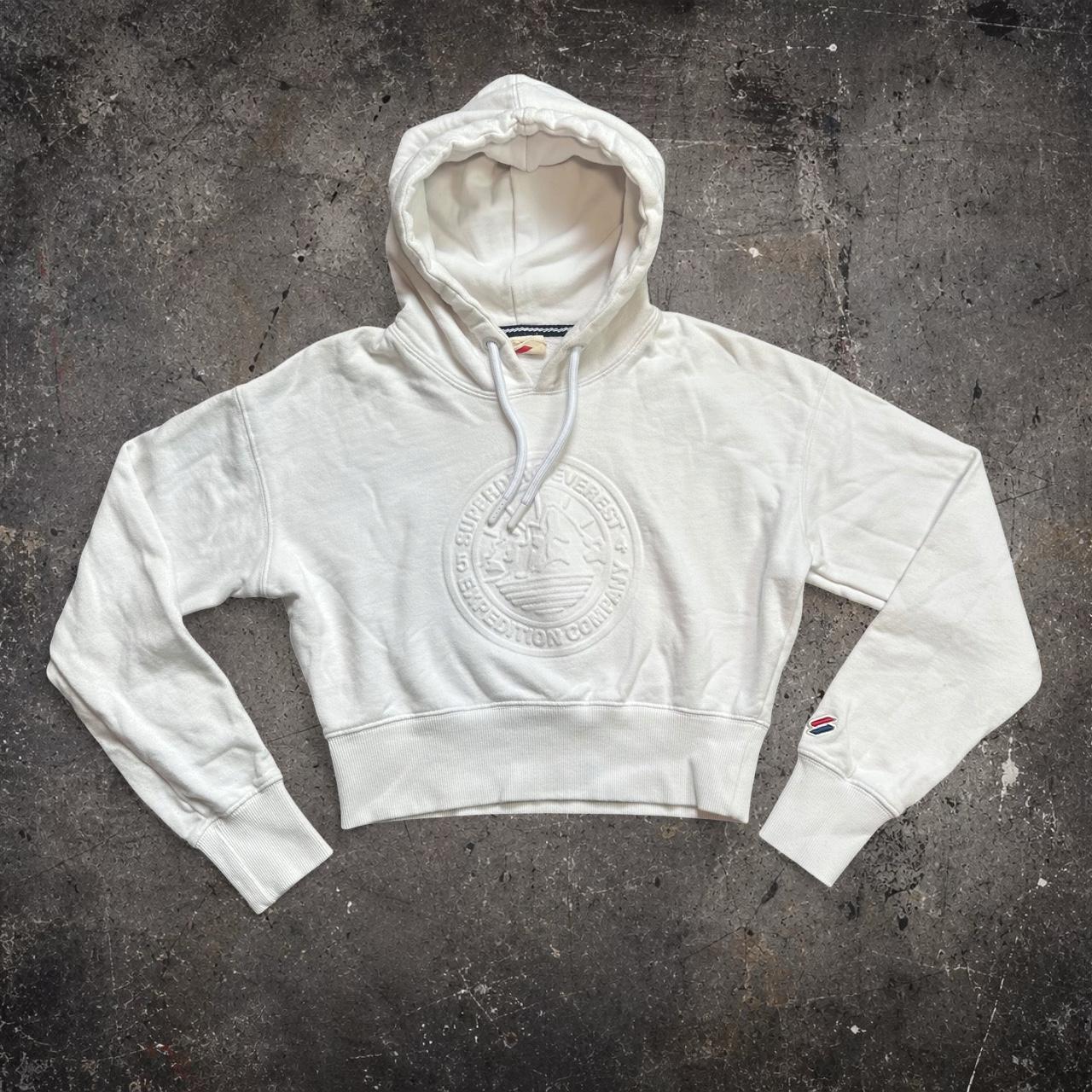 Superdry Everest Crop Hoodie White Size 8 Embossed Logo