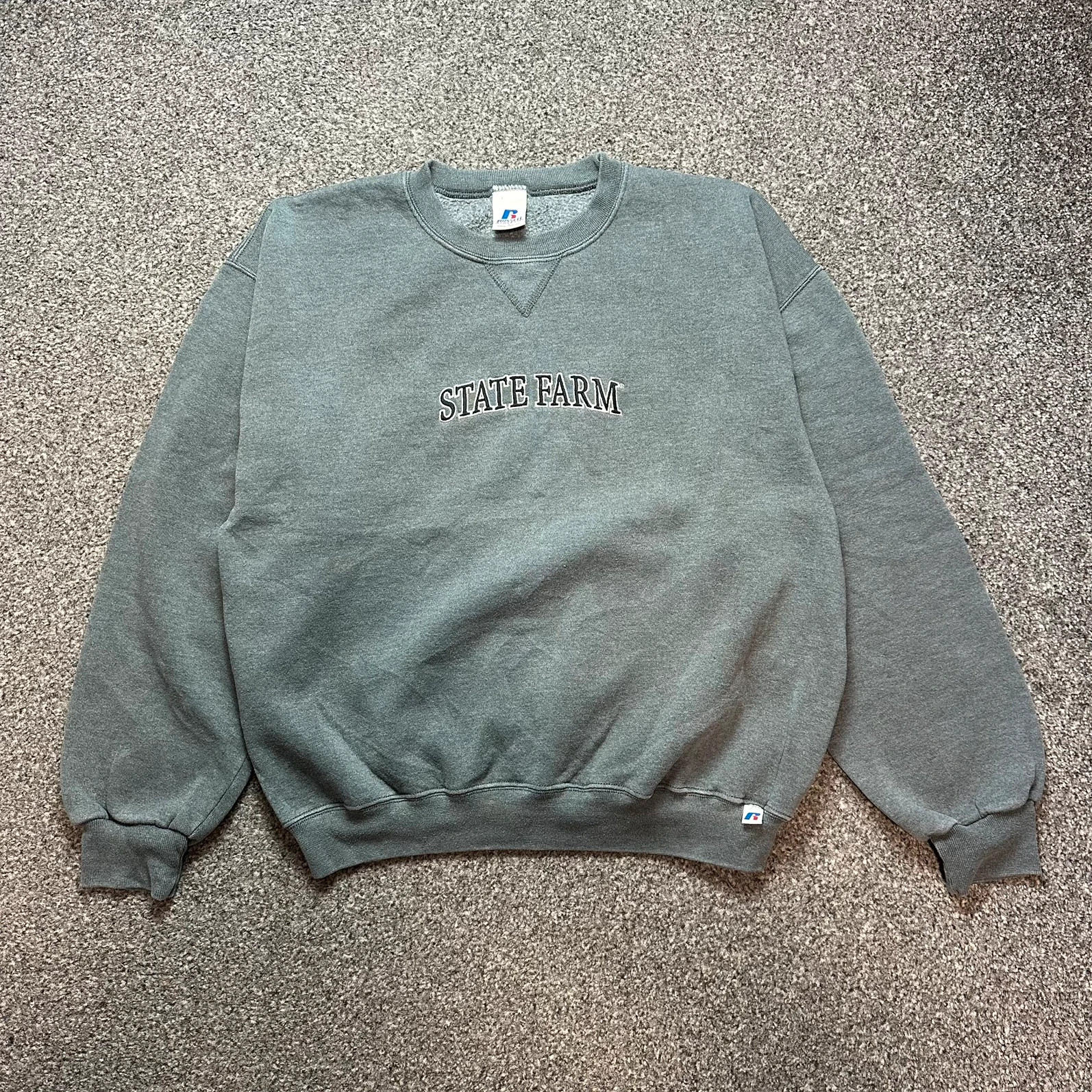 Vintage Russell Athletic State Farm Crewneck Sweatshirt Grey