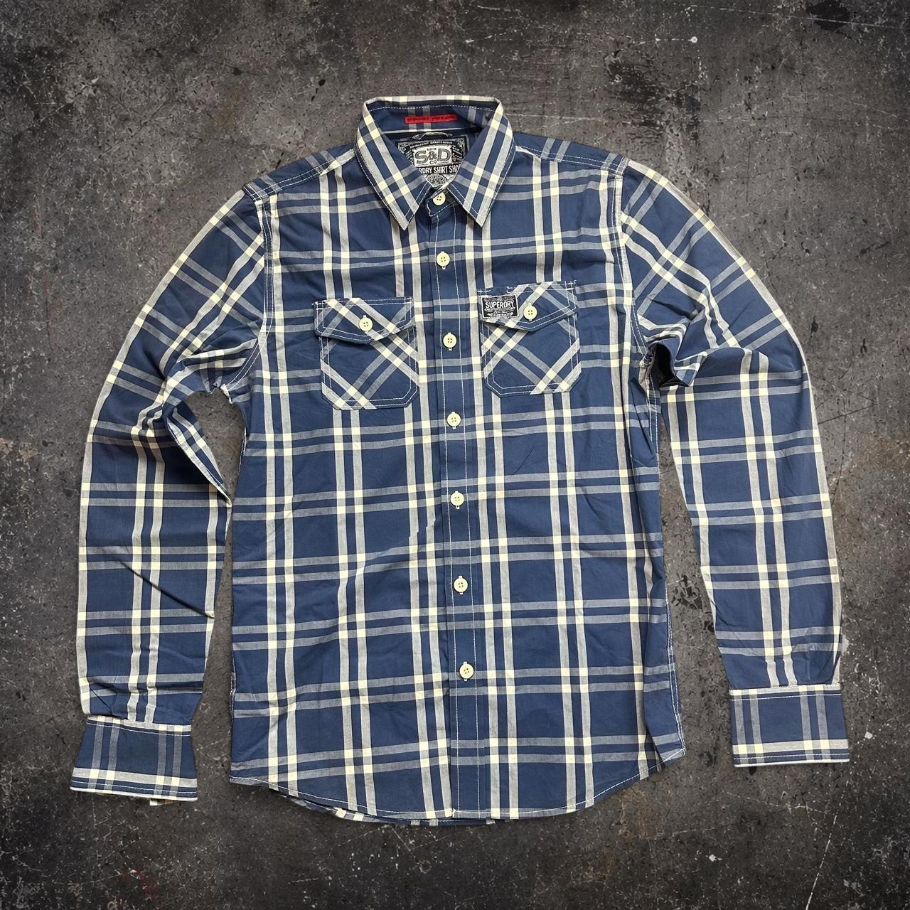 Superdry Blue Check Long Sleeve Shirt | Men's Large