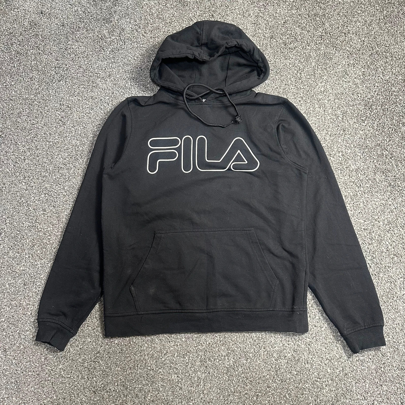 Fila Black Pullover Hoodie Large White Logo Streetwear Y2K