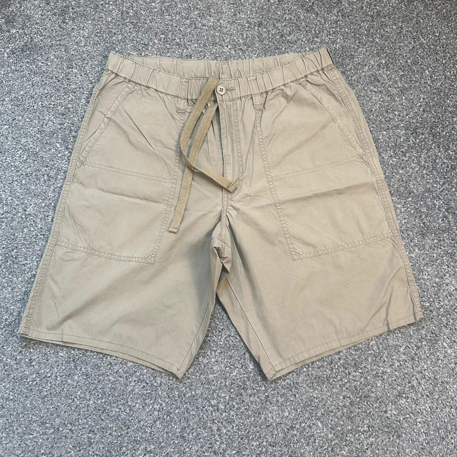 Khaki Beige Drawstring Utility Shorts|Elasticated Waist Patch Pockets