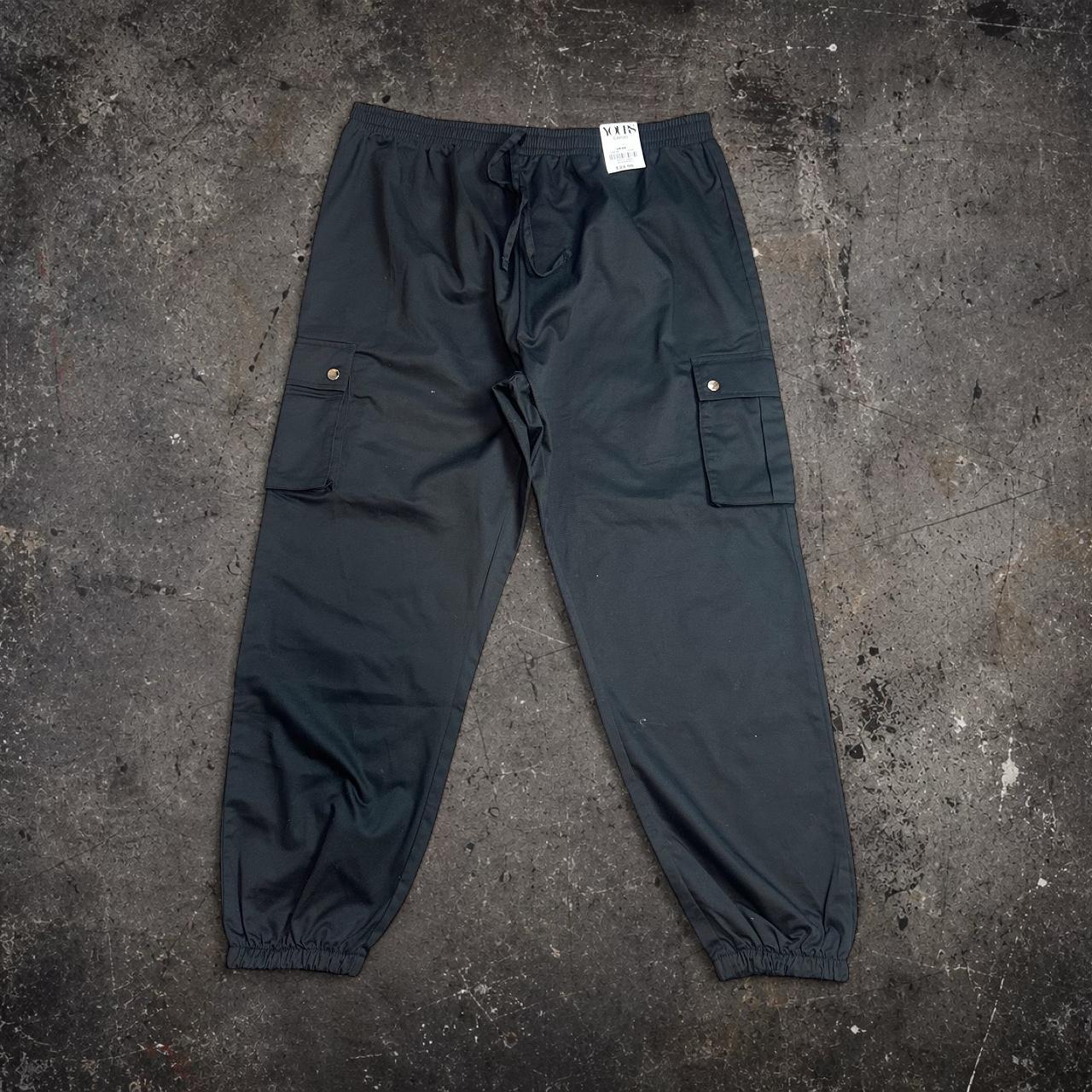 Black Cargo Jogger Trousers Drawstring Elasticated Cuff