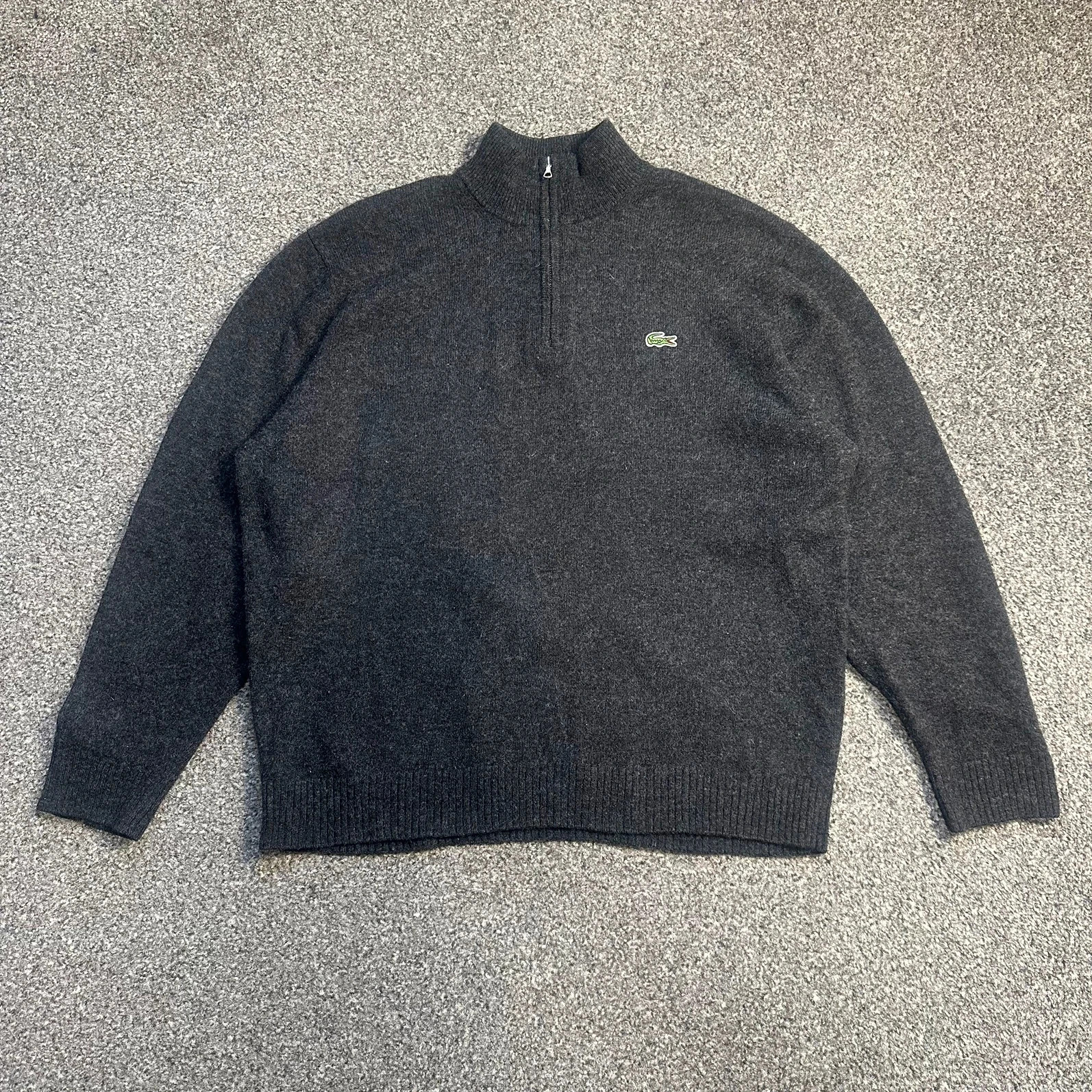 Lacoste Quarter Zip Knit Jumper Charcoal Grey Croc Logo