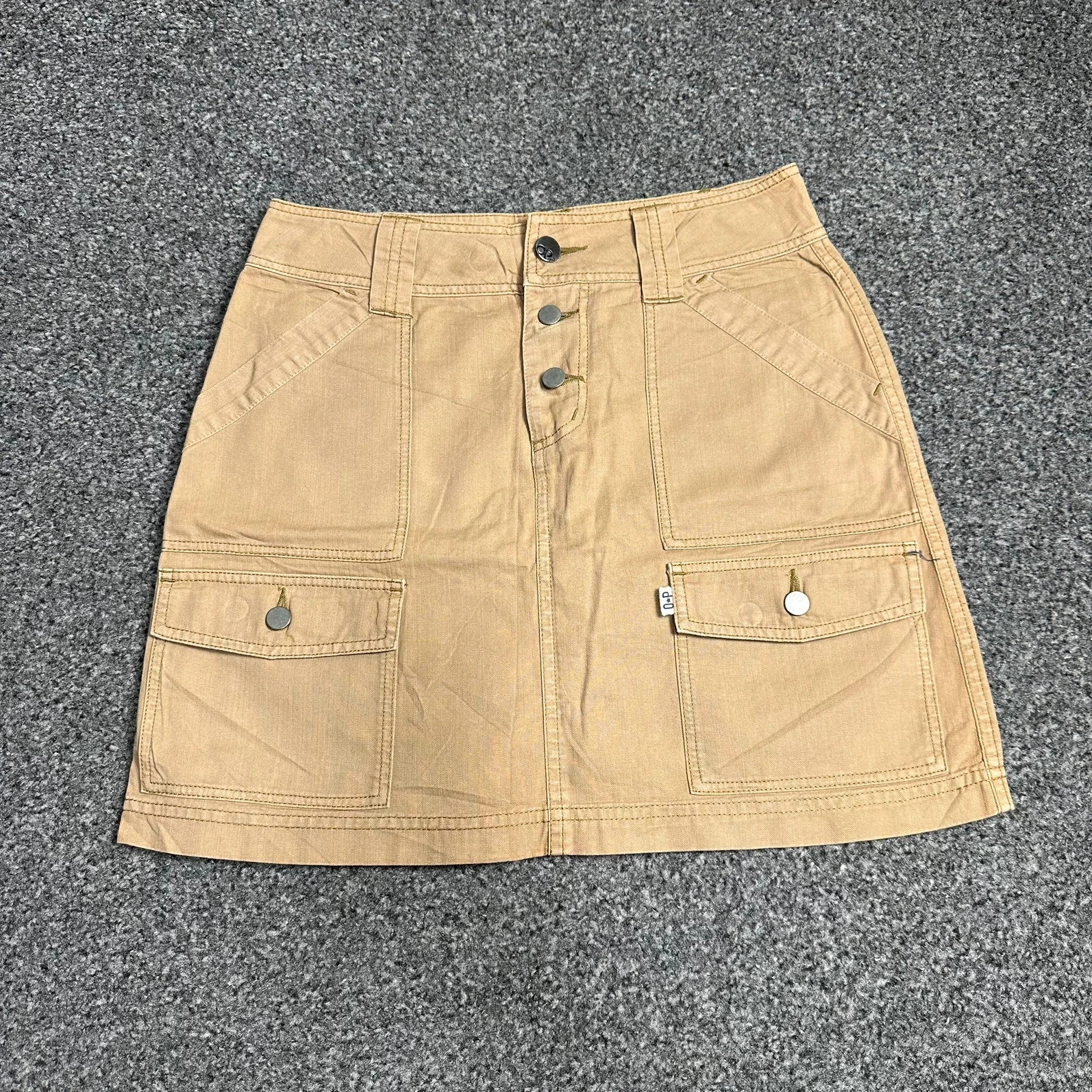 Khaki Cargo Mini Skirt Button Front Patch Pockets Y2K Utility