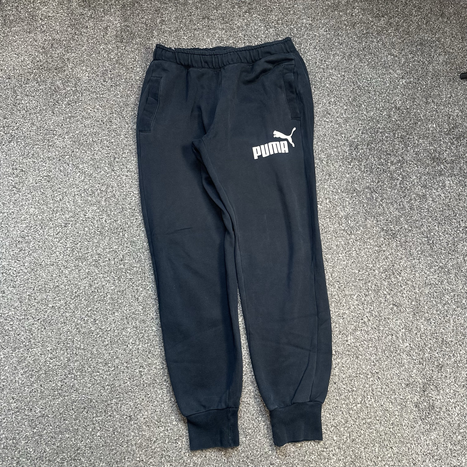 Puma Essentials Black Logo Joggers Cuffed Tracksuit Bottoms