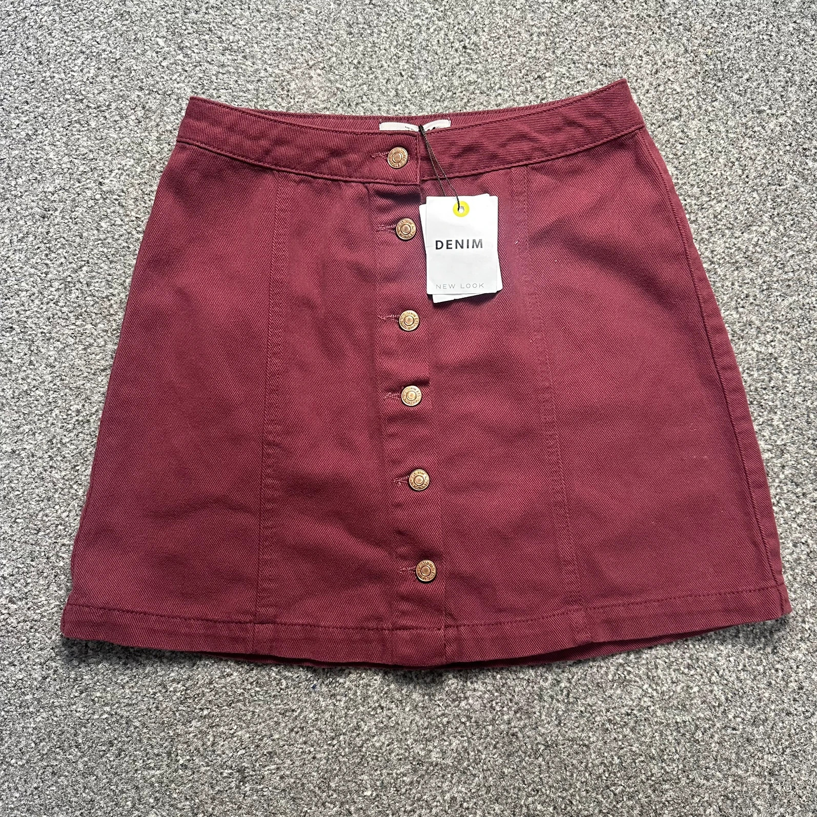 New Look Denim Burgundy Button-Front A-Line Mini Skirt NWT