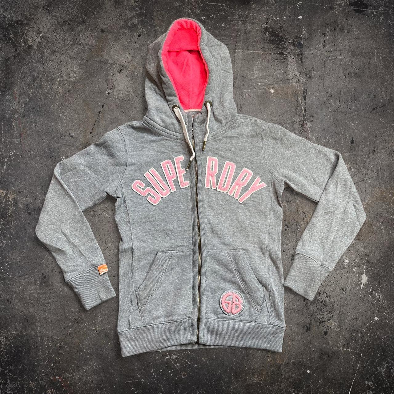 Superdry Grey Pink Zip Up Hoodie Women's Size Small Y2K