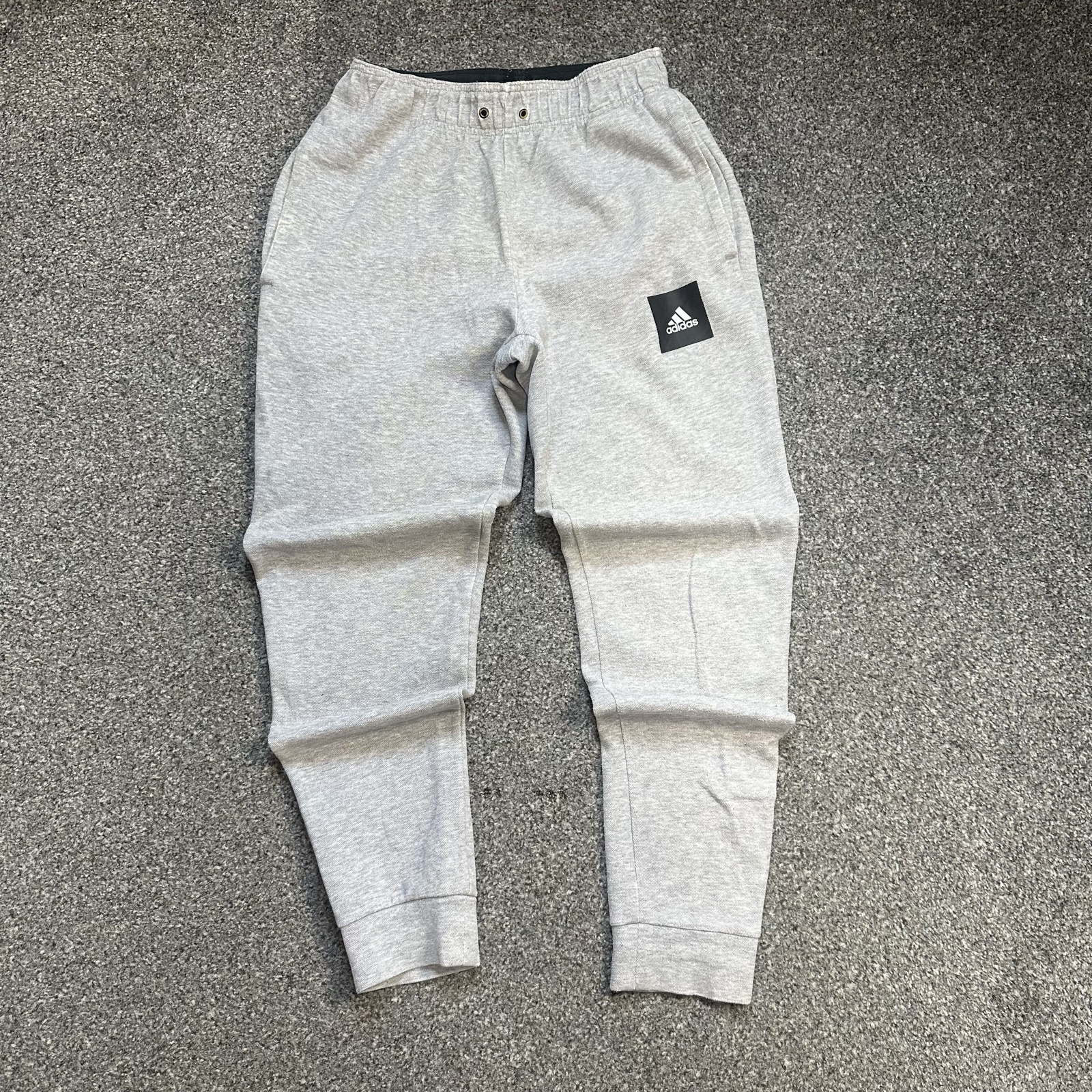 Adidas Grey Marl Joggers Square Logo Ribbed Cuff Tracksuit Bottoms