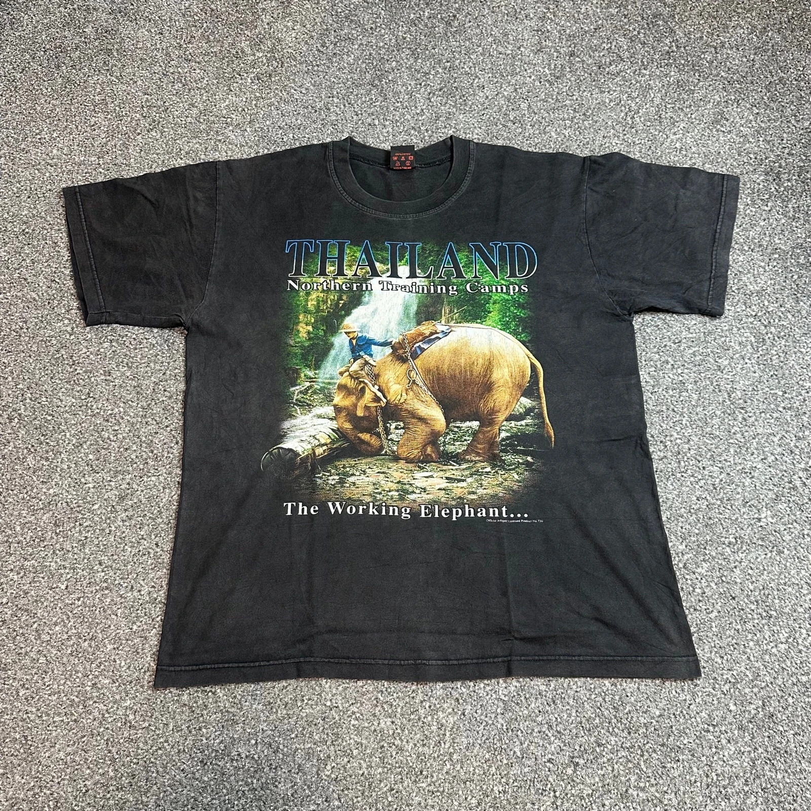 Vintage Thailand Elephant Souvenir Graphic Tee Faded Black 90s