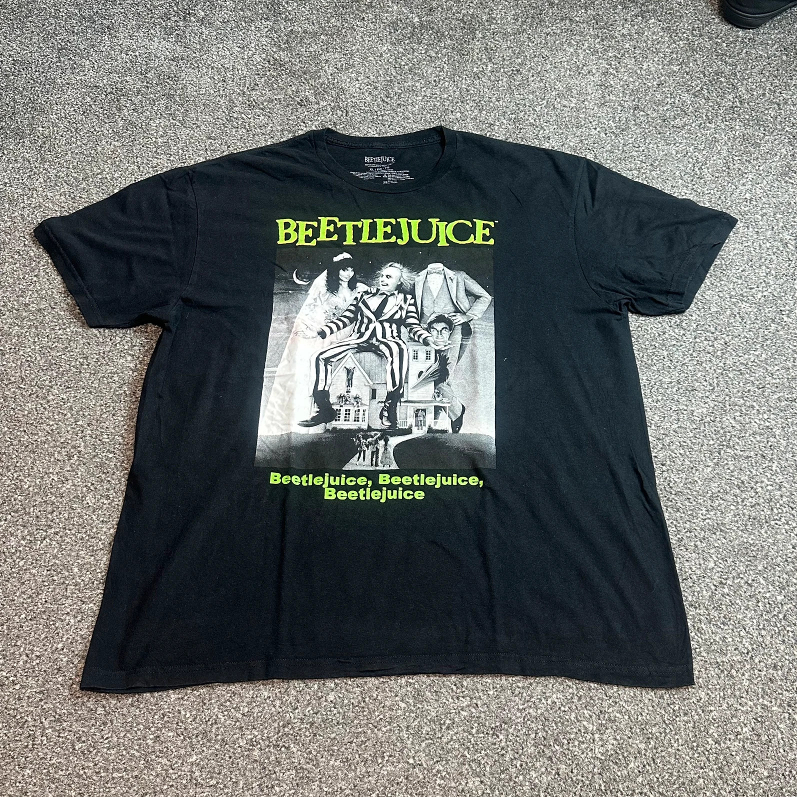 Beetlejuice Movie Graphic T-Shirt Black Neon Green Unisex L/XL