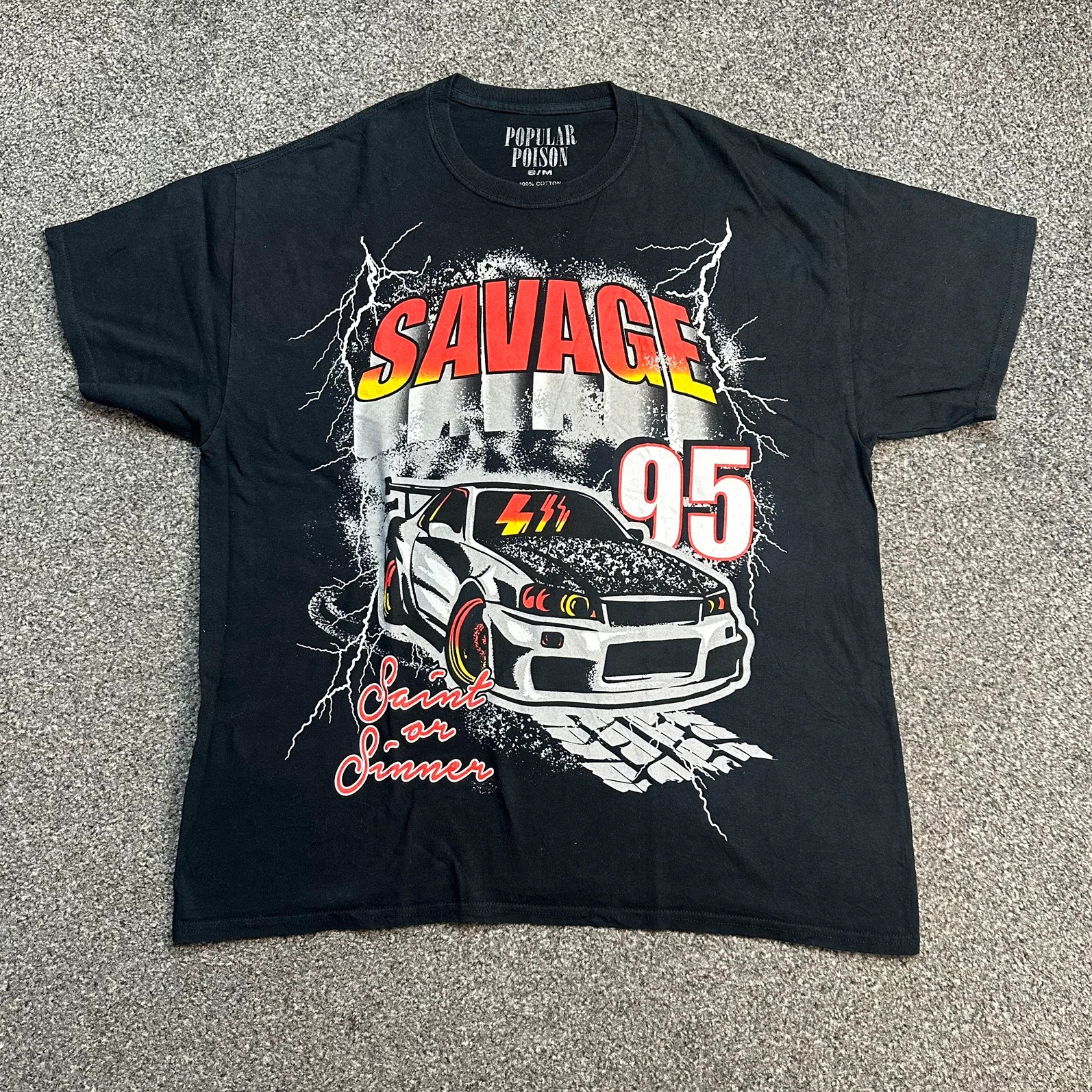 Popular Poison Savage 95 Racing Graphic Tee Black S/M Y2K