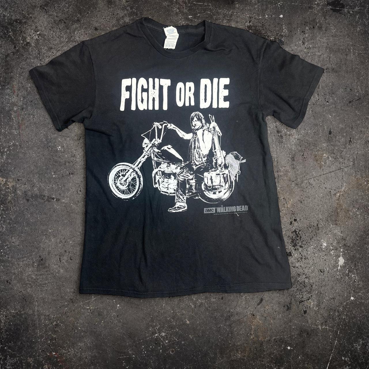 Walking Dead Fight or Die Daryl Dixon Black Graphic T-Shirt M