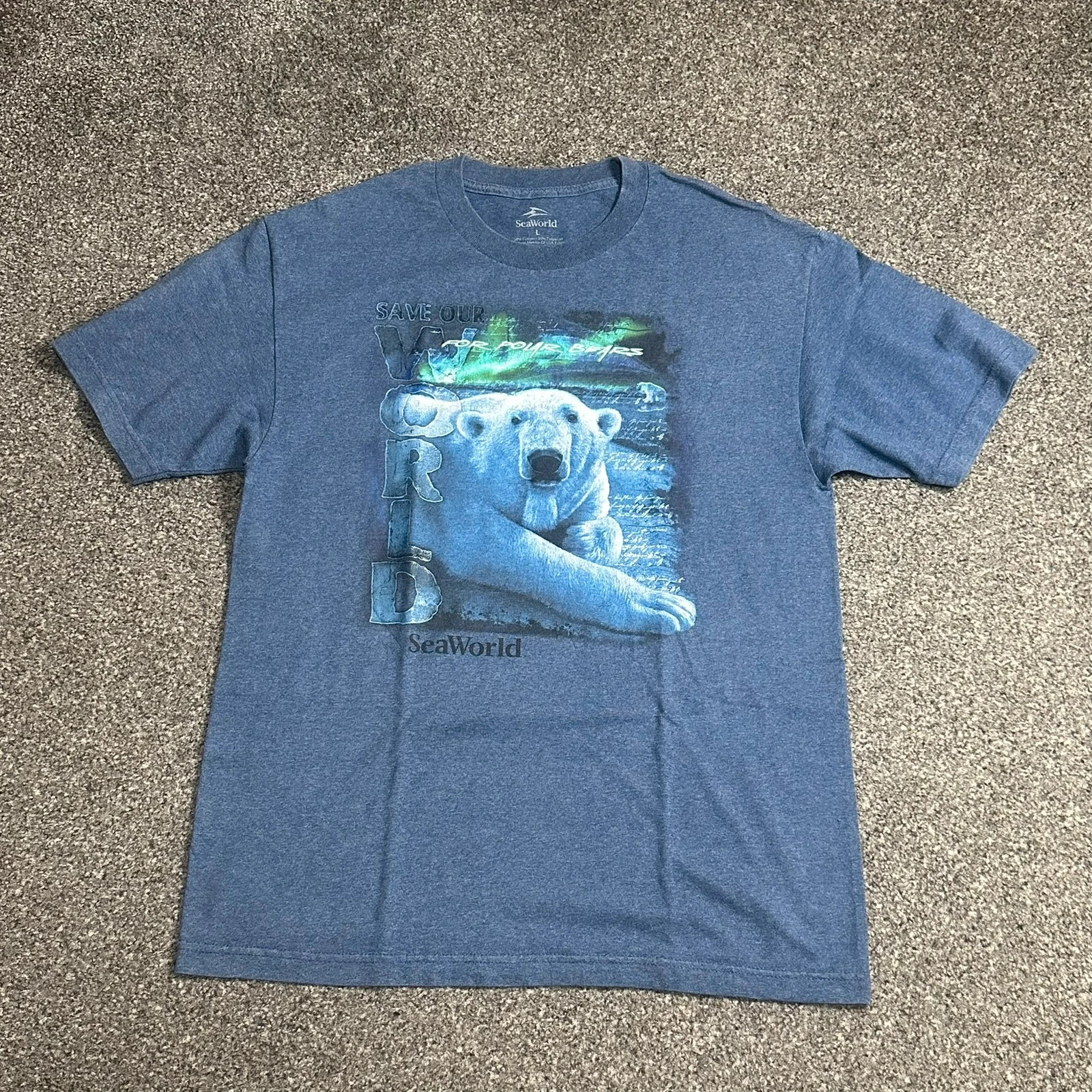 SeaWorld Polar Bear Graphic Tee Vintage Souvenir Shirt Navy Blue