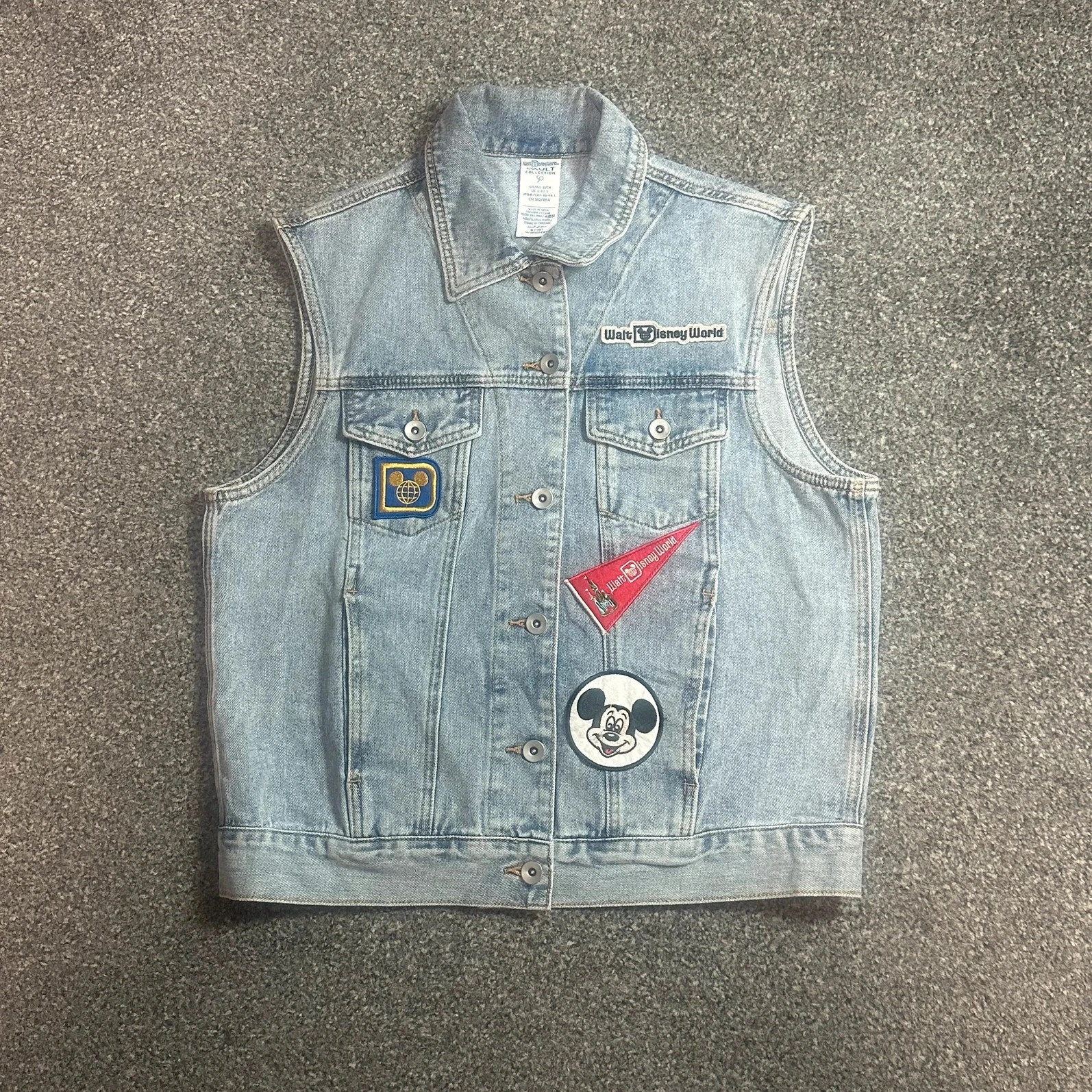 Vintage Walt Disney World Denim Vest Waistcoat Mickey Patches 80s/90s