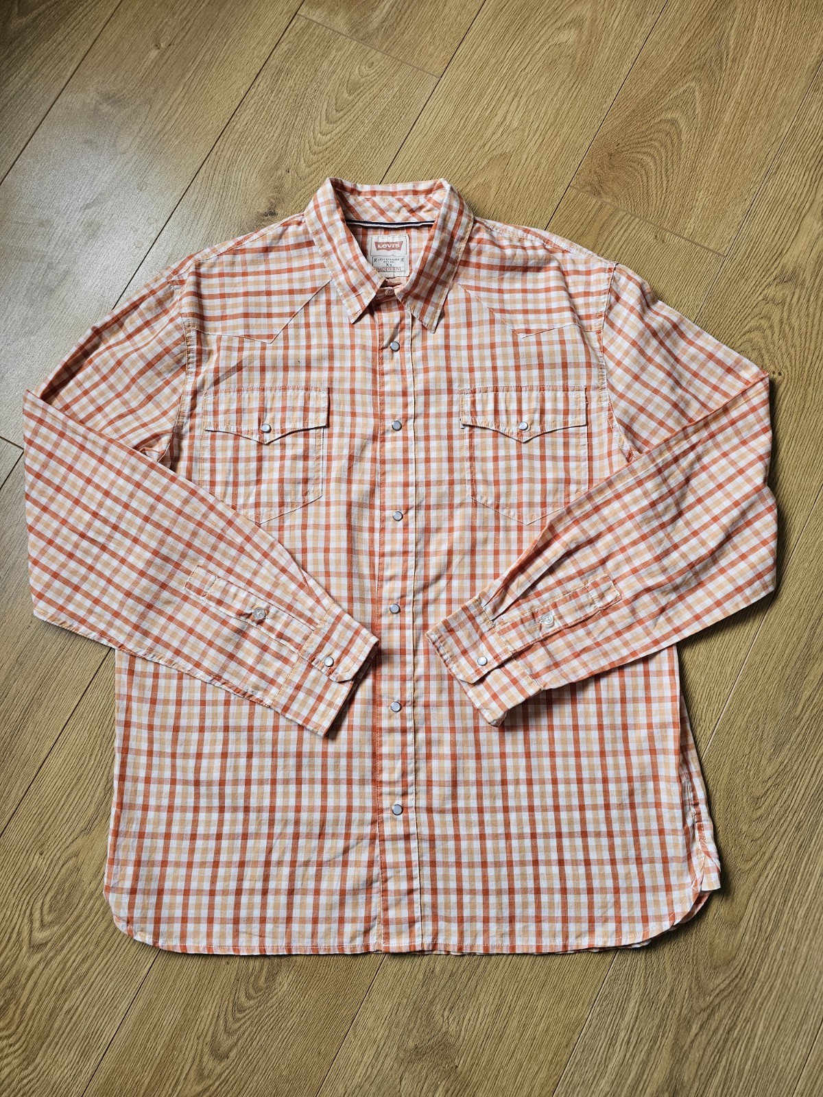 Levi's Orange Plaid Western Shirt XL Checked Snap Button Long Sleeve