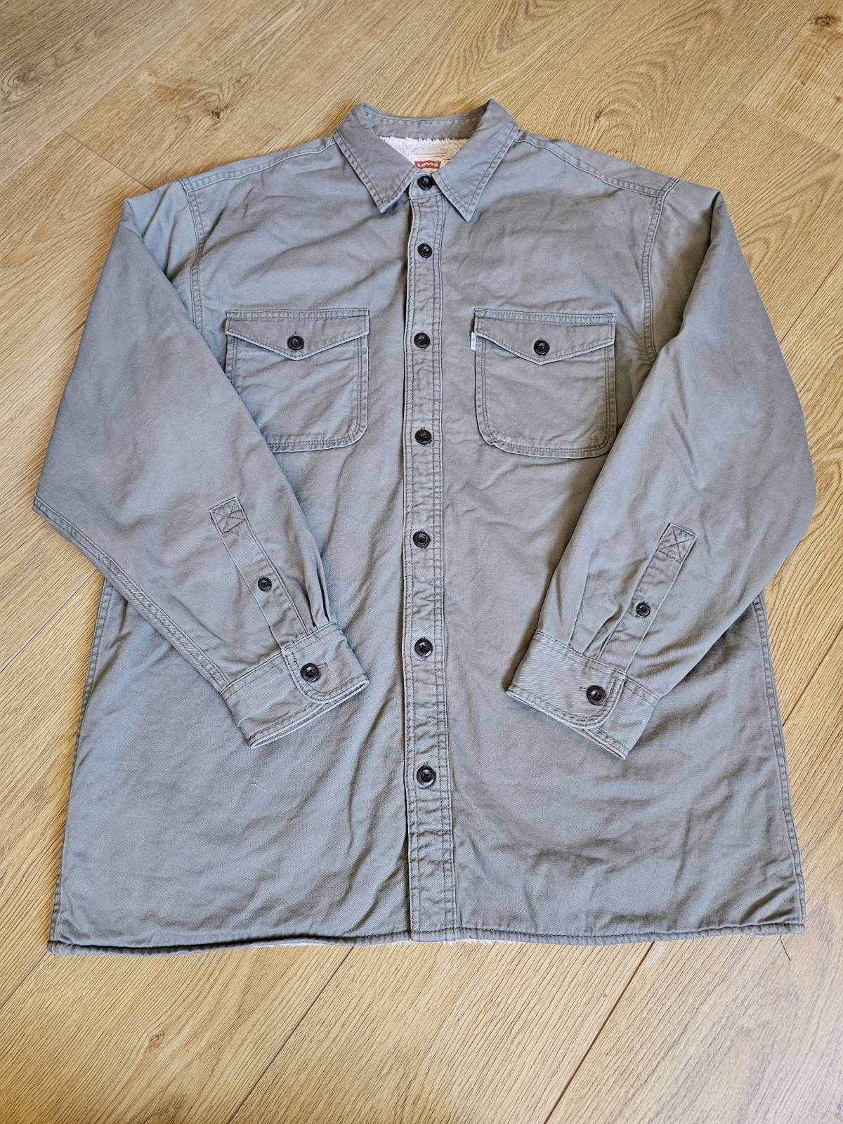 Levi's Sherpa Fleece Lined Shirt Jacket Mens Large Khaki Canvas Shacket