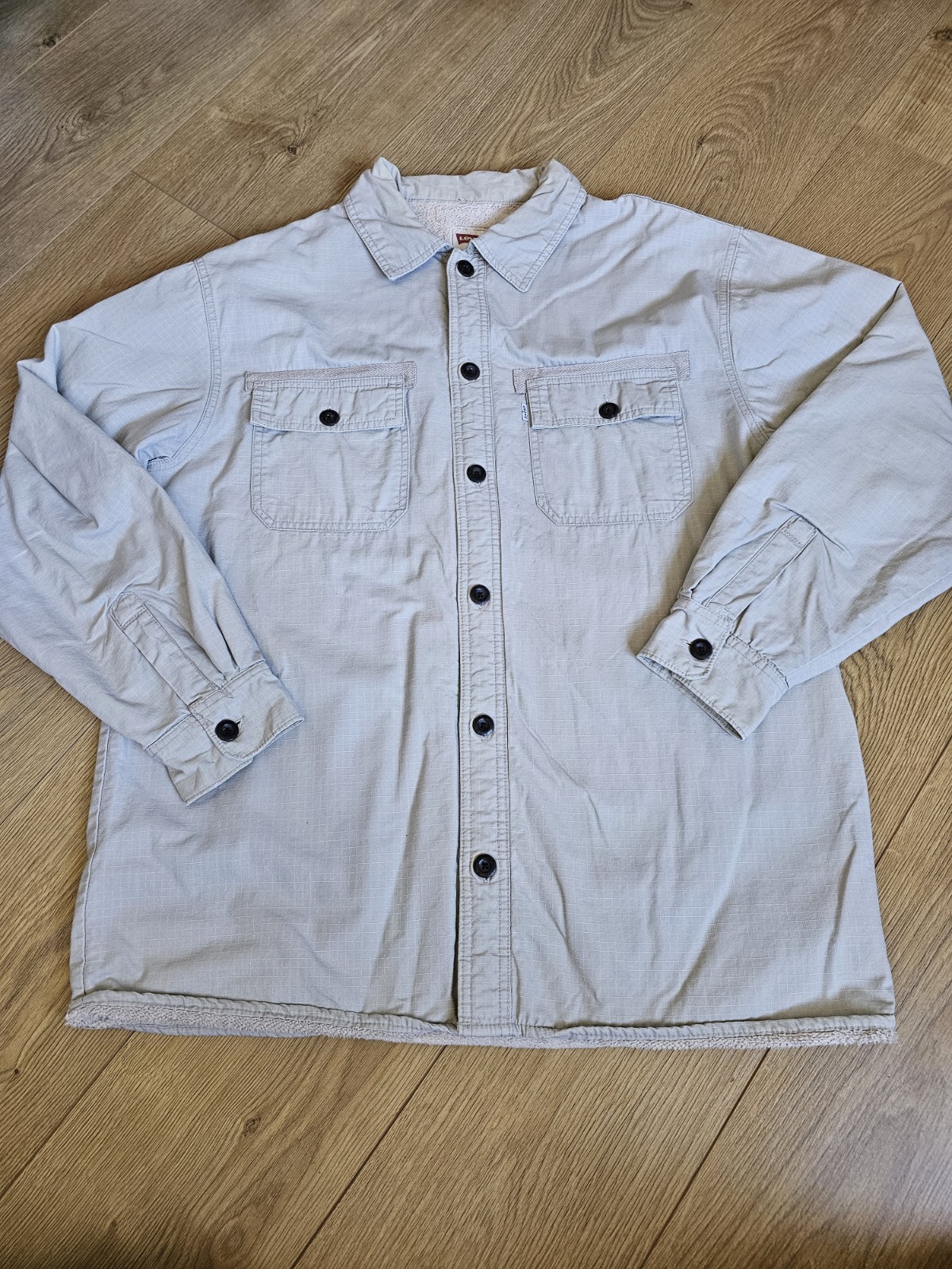 Levi's Mens Sherpa Lined Shirt Jacket Khaki Beige Cotton Size Large Shacket
