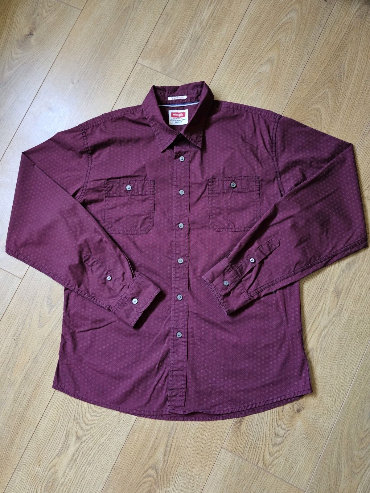 Wrangler Flex Burgundy Print Button Shirt Men’s Large Smart Casual Wedding