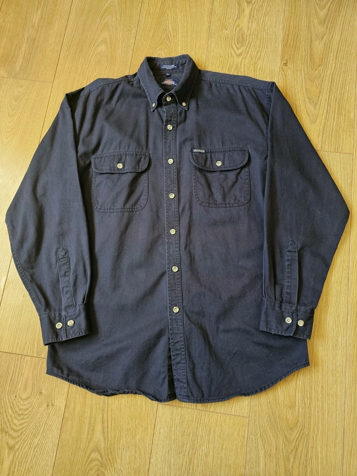 Dickies Mens Work Shirt Size Medium Oversized Navy Long Sleeve Cotton Utility