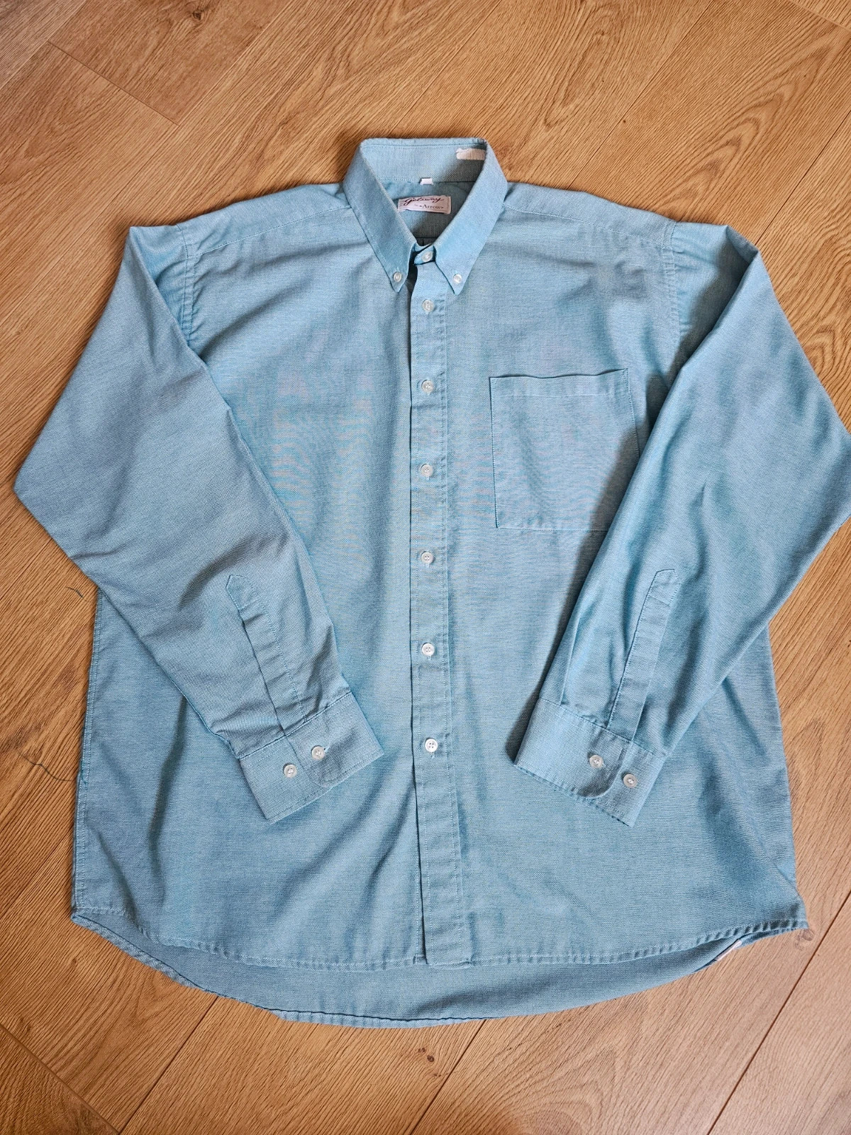 Vintage 1970's Getaway by Arrow Men's Blue Oxford Cotton Shirt Collar Size 17 Long Sleeve