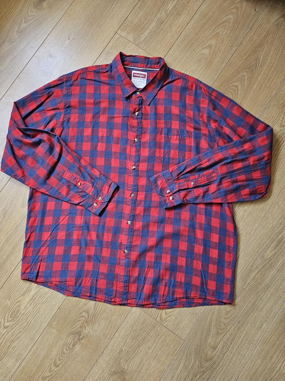 Wrangler Men's 2XL Red Blue Buffalo Plaid Flannel Style Shirt 100% Cotton Cowboy