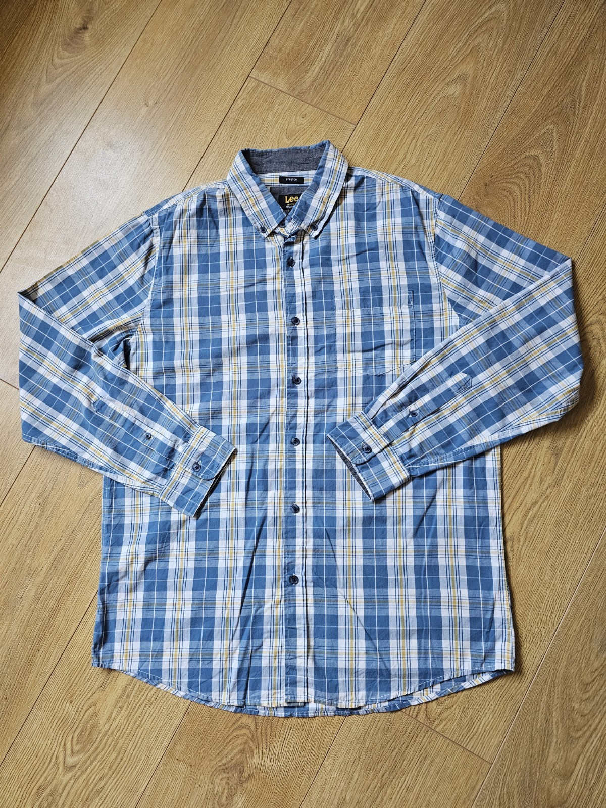 Lee Button Down Long Sleeve Checkered Shirt Blue Yellow Plaid Men’s Large