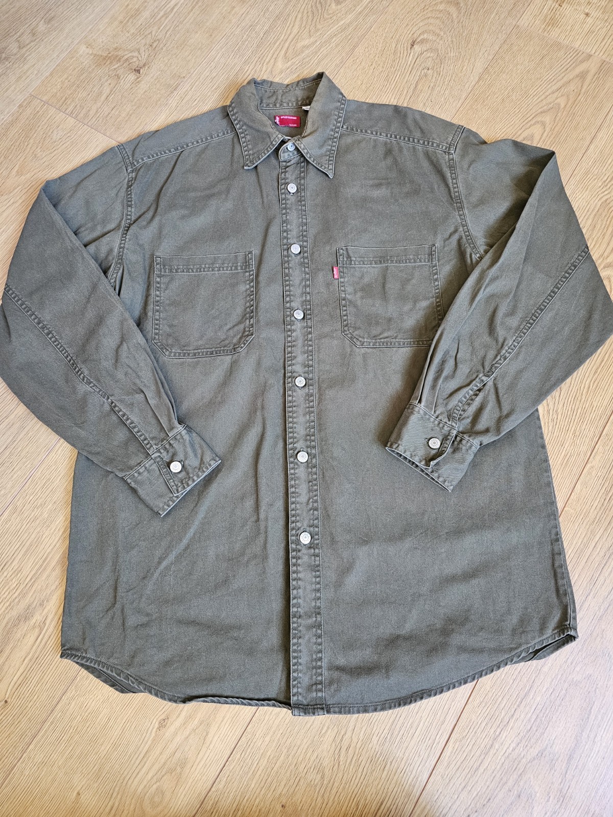 Vintage Levi's Canvas Work Shirt Small Olive Green Heavyweight Cotton Button Y2K